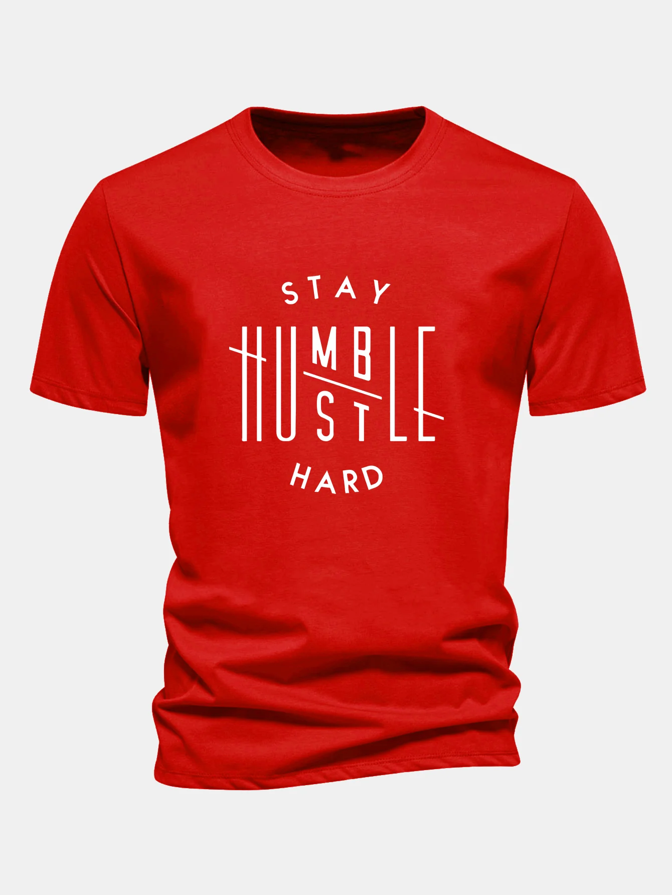 Regular Fit Bleib demütig, arbeite hart Print Baumwoll-T-Shirt - Image 12