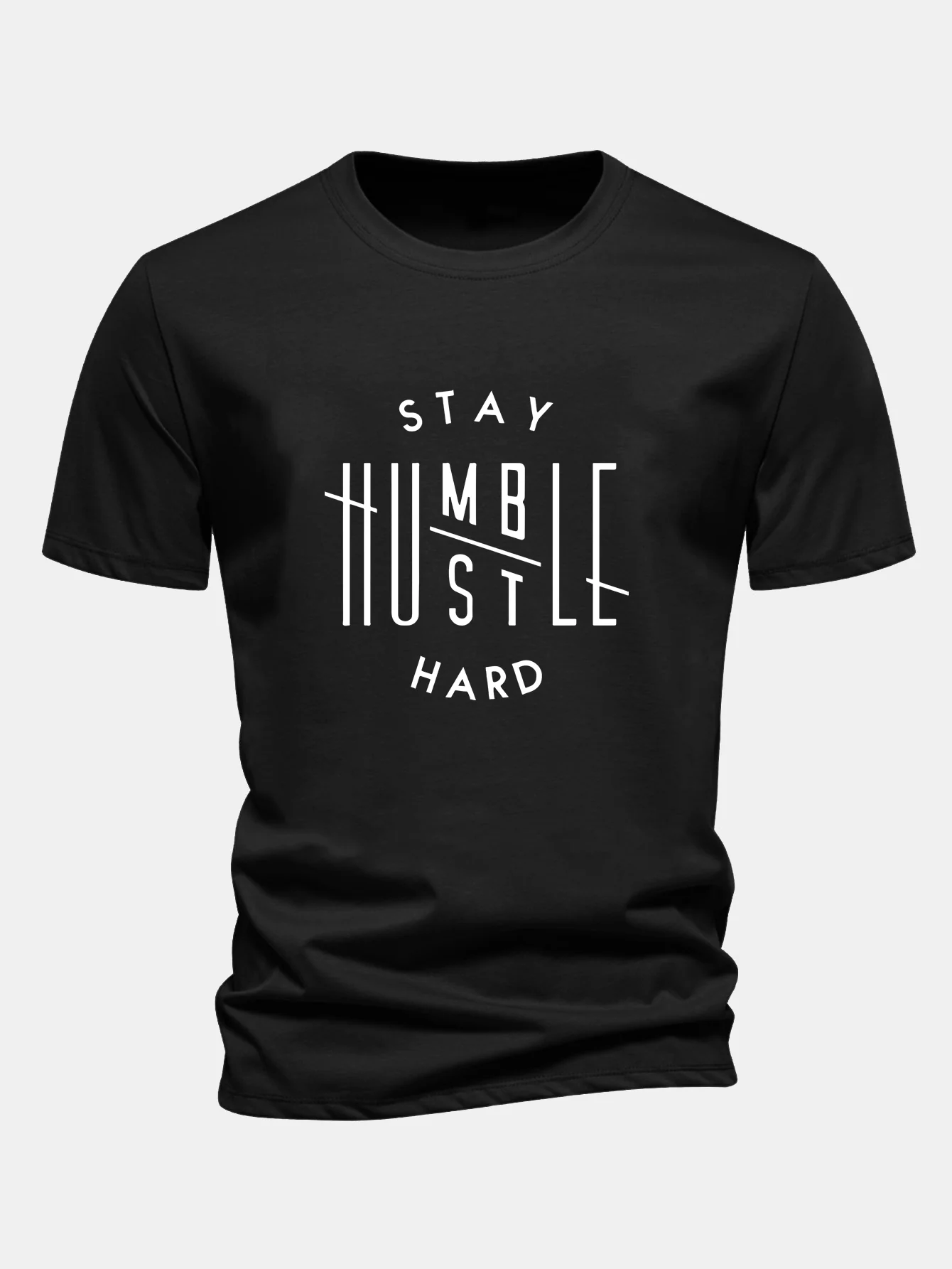 Regular Fit Bleib demütig, arbeite hart Print Baumwoll-T-Shirt - Image 2