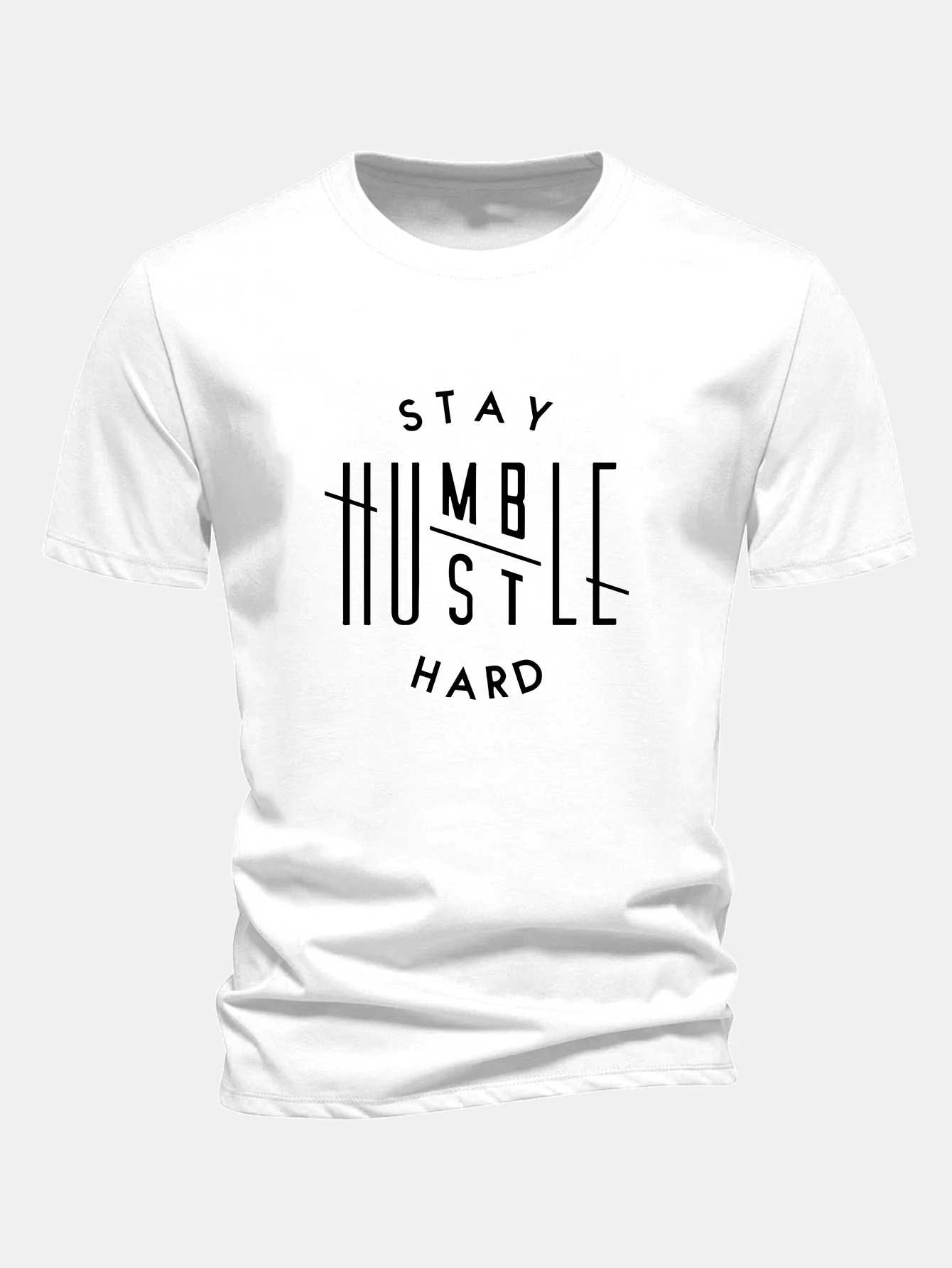 Regular Fit Bleib demütig, arbeite hart Print Baumwoll-T-Shirt - Image 3