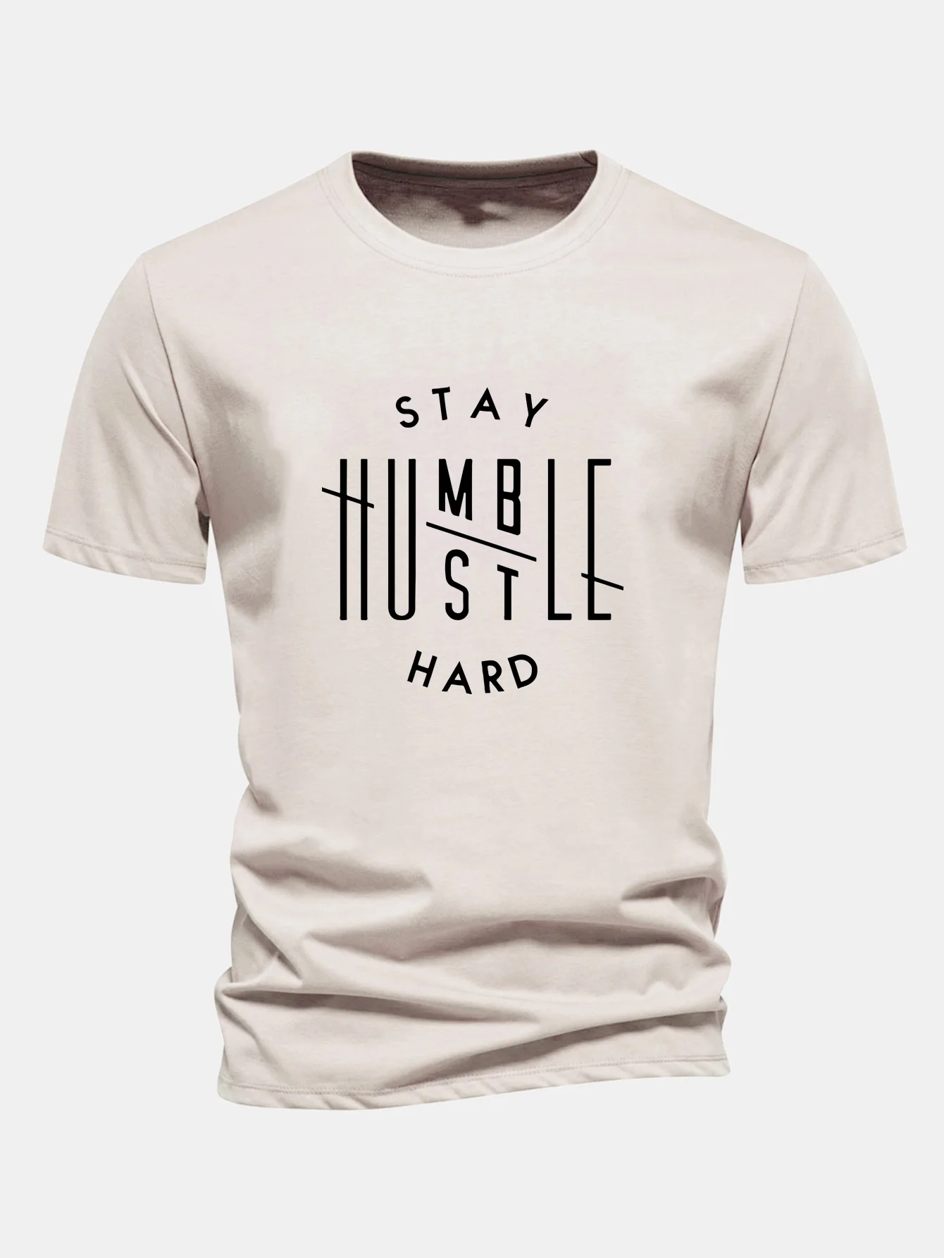 Regular Fit Bleib demütig, arbeite hart Print Baumwoll-T-Shirt - Image 5