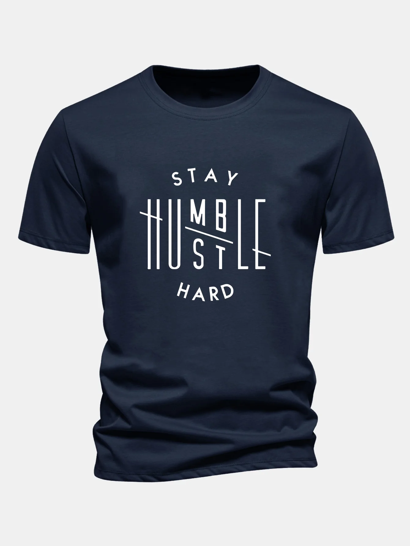 Regular Fit Bleib demütig, arbeite hart Print Baumwoll-T-Shirt - Image 8