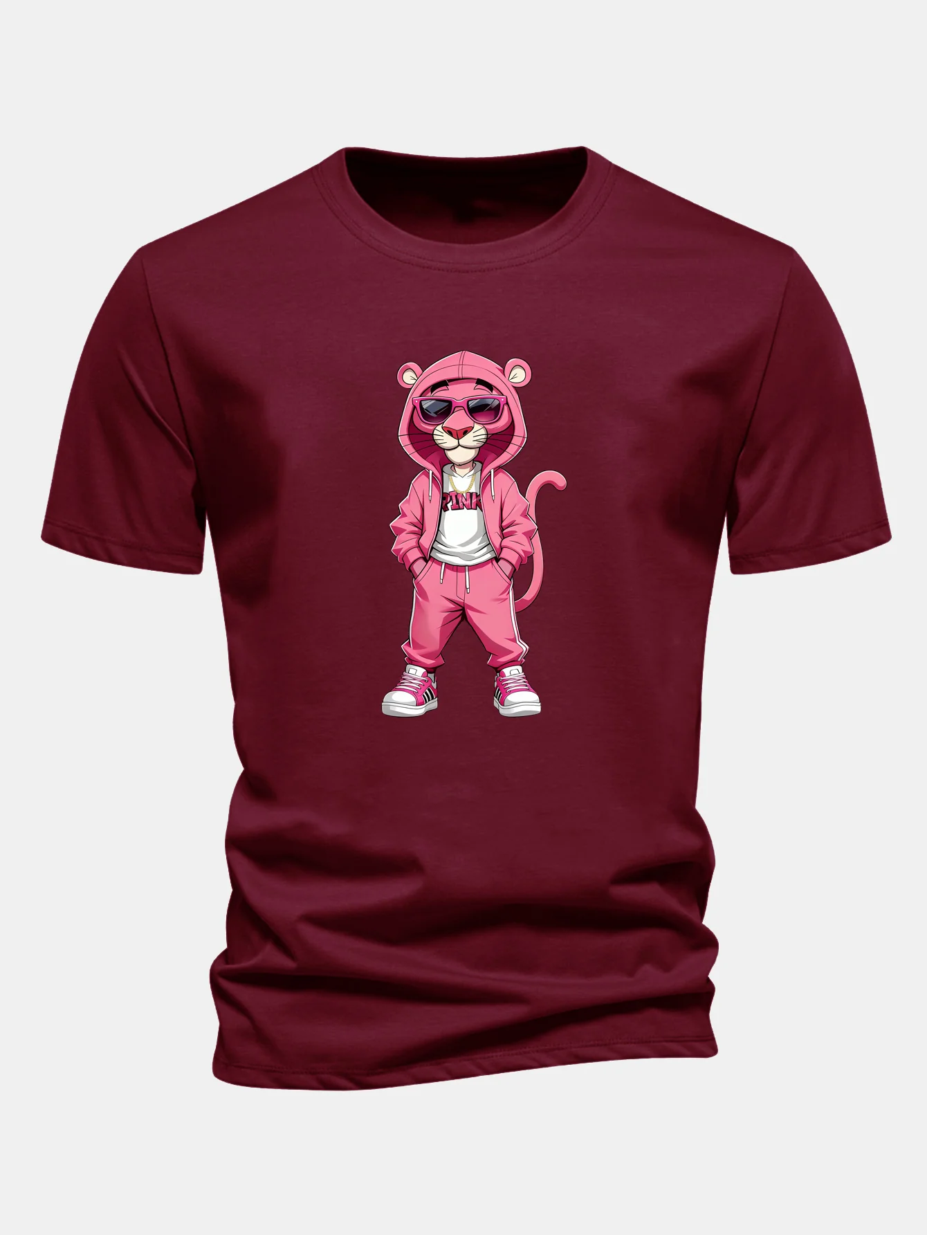 Regular Fit Street Fashion Pink Panther Print Cotton T-Shirt - Image 10