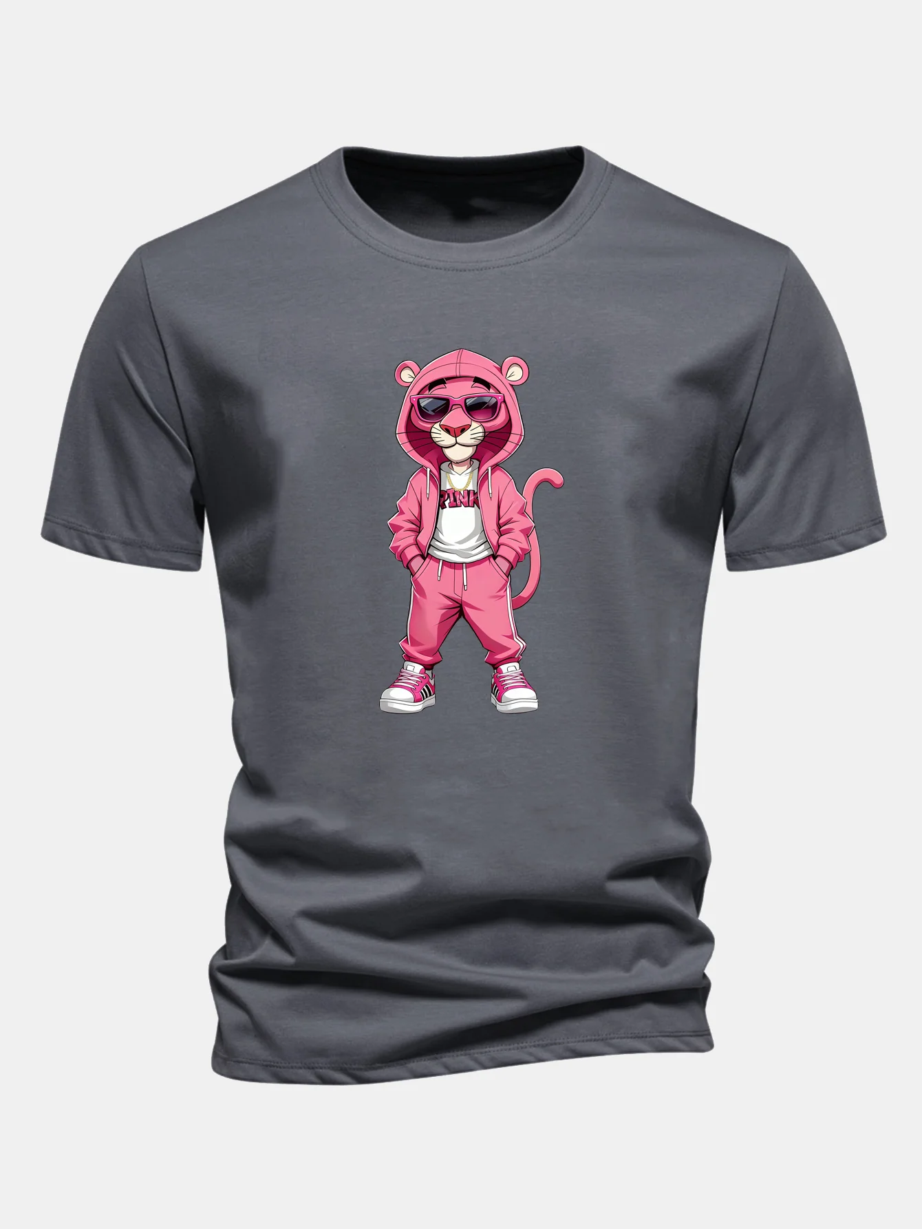Regular Fit Street Fashion Pink Panther Print Cotton T-Shirt - Image 11