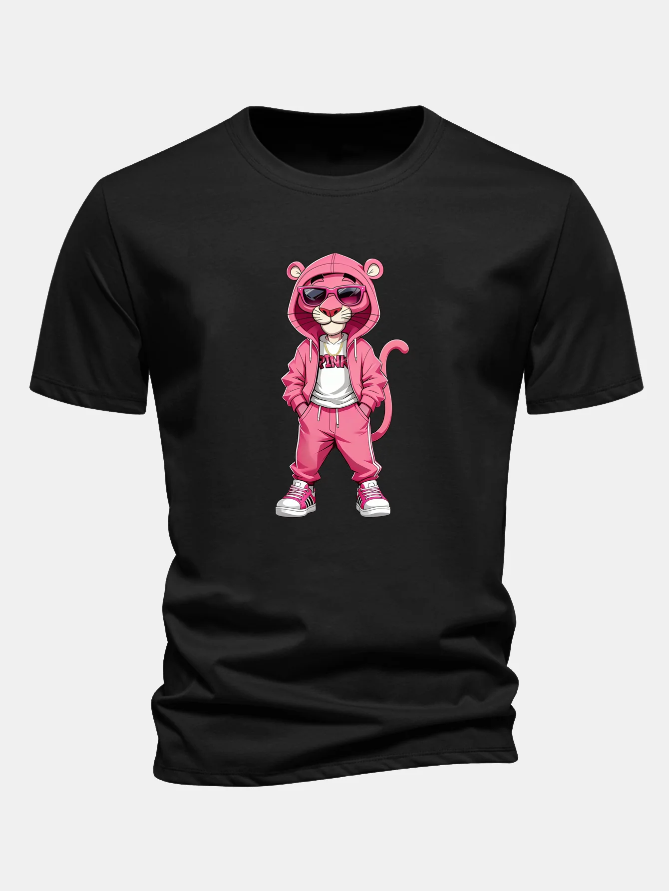 Regular Fit Street Fashion Pink Panther Print Cotton T-Shirt - Image 2