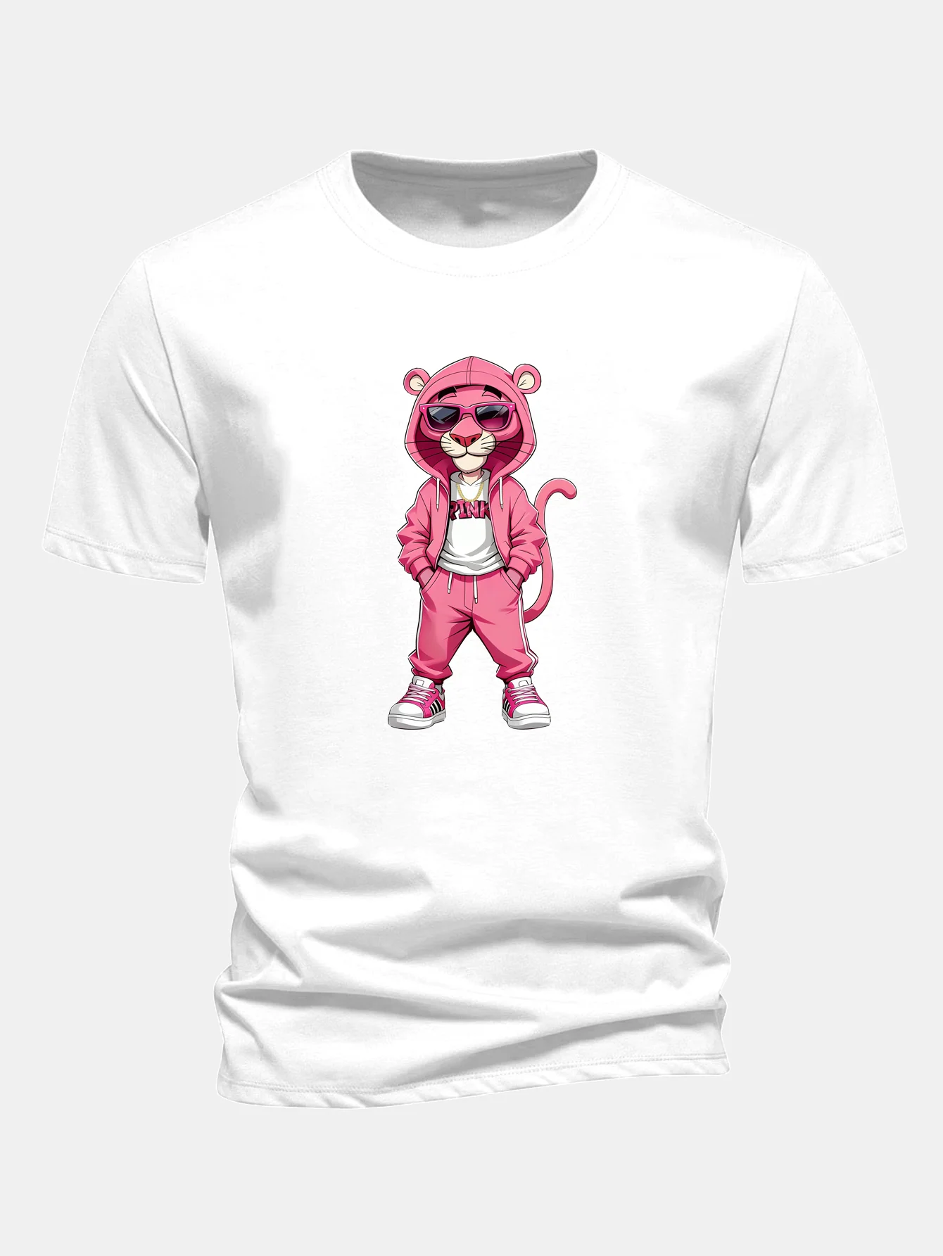 Regular Fit Street Fashion Pink Panther Print Cotton T-Shirt - Image 3