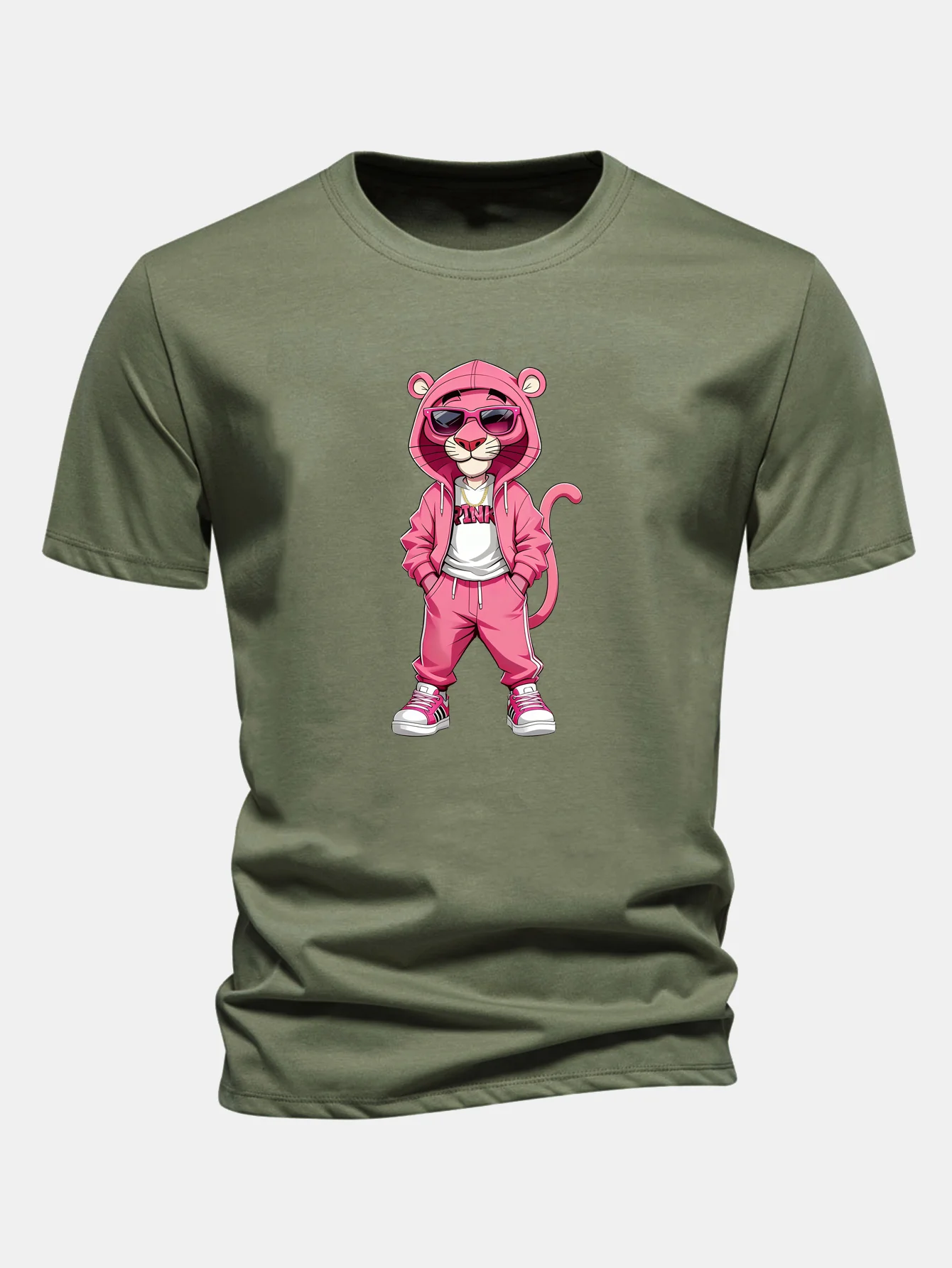 Regular Fit Street Fashion Pink Panther Print Cotton T-Shirt - Image 5