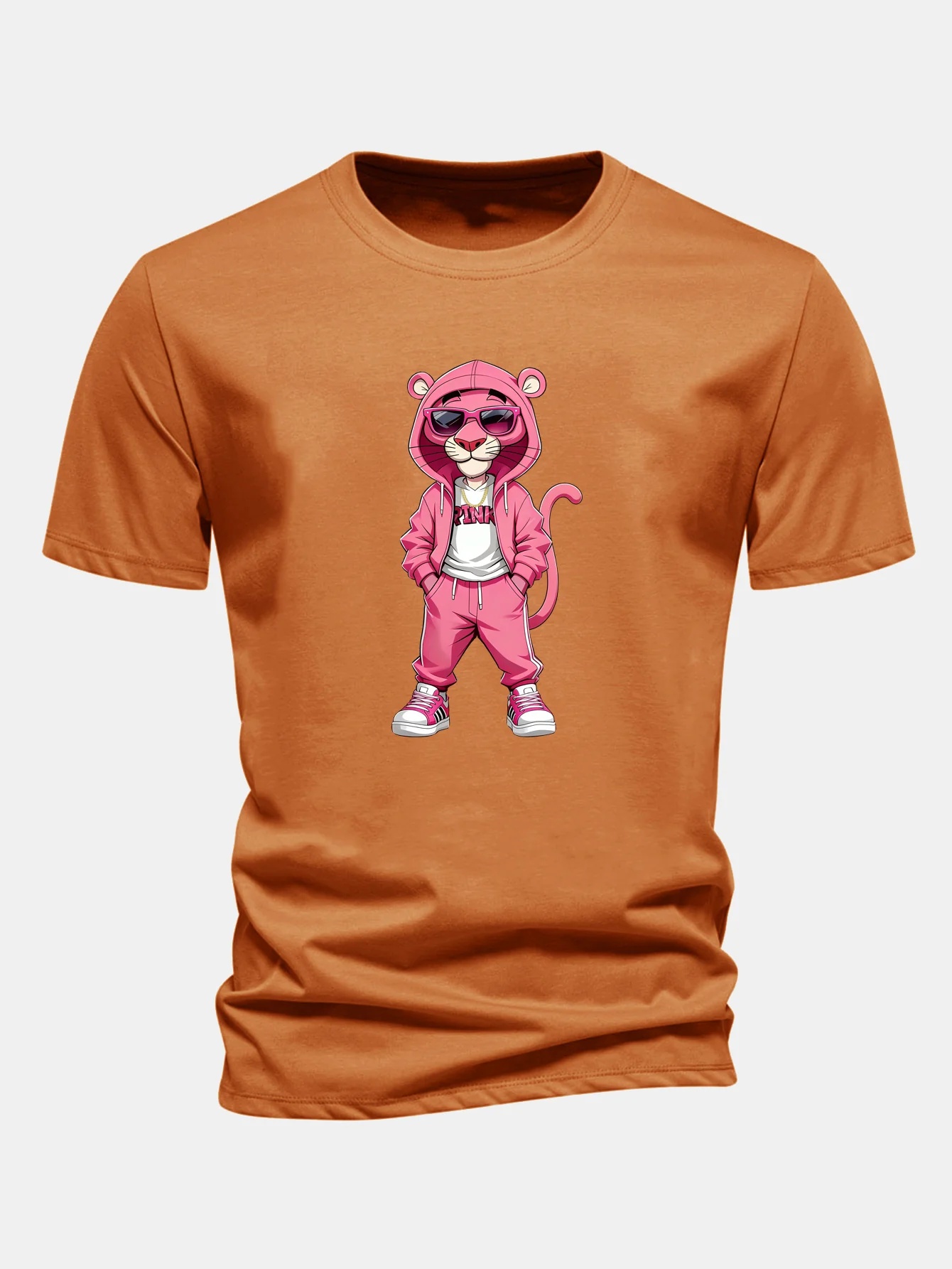 Regular Fit Street Fashion Pink Panther Print Cotton T-Shirt - Image 6