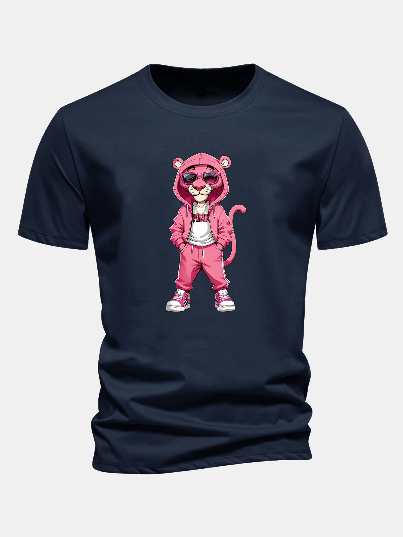 Regular Fit Street Fashion Pink Panther Print Cotton T-Shirt - Image 7