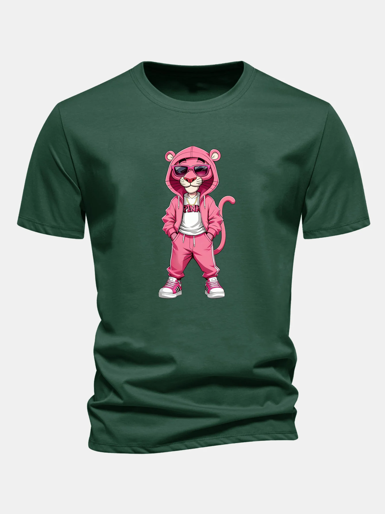 Regular Fit Street Fashion Pink Panther Print Cotton T-Shirt - Image 9