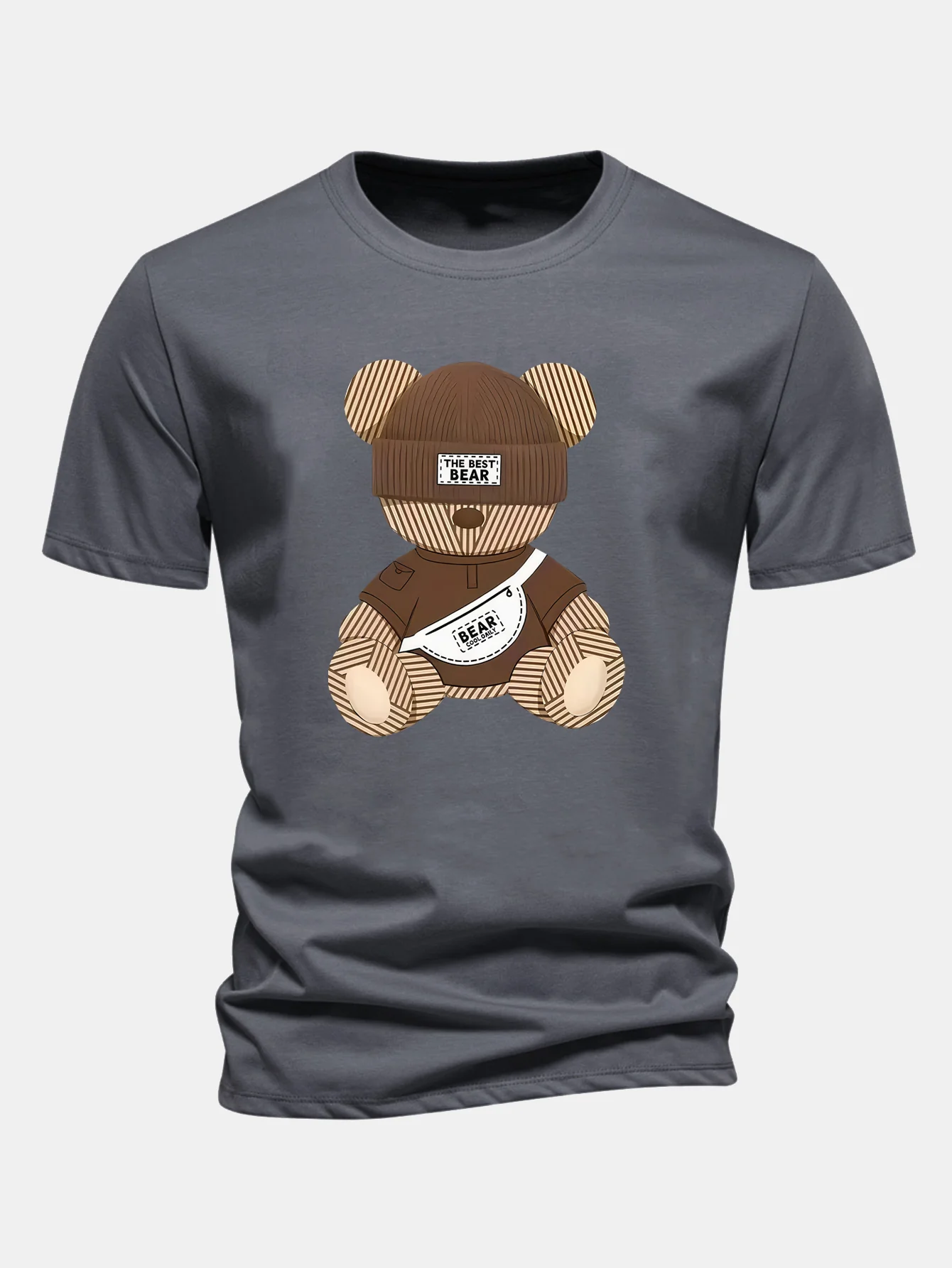 Regular Fit Stripe Bear Print Cotton T-Shirt - Image 11