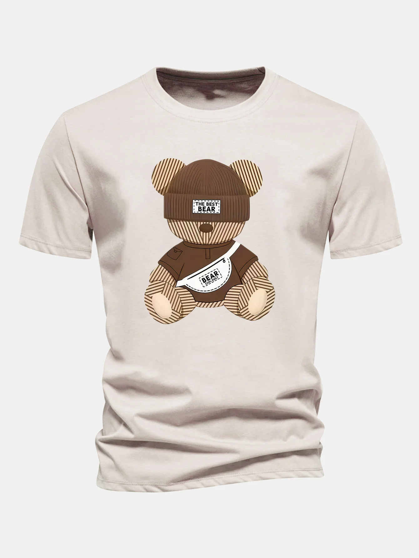 Regular Fit Stripe Bear Print Cotton T-Shirt - Image 2