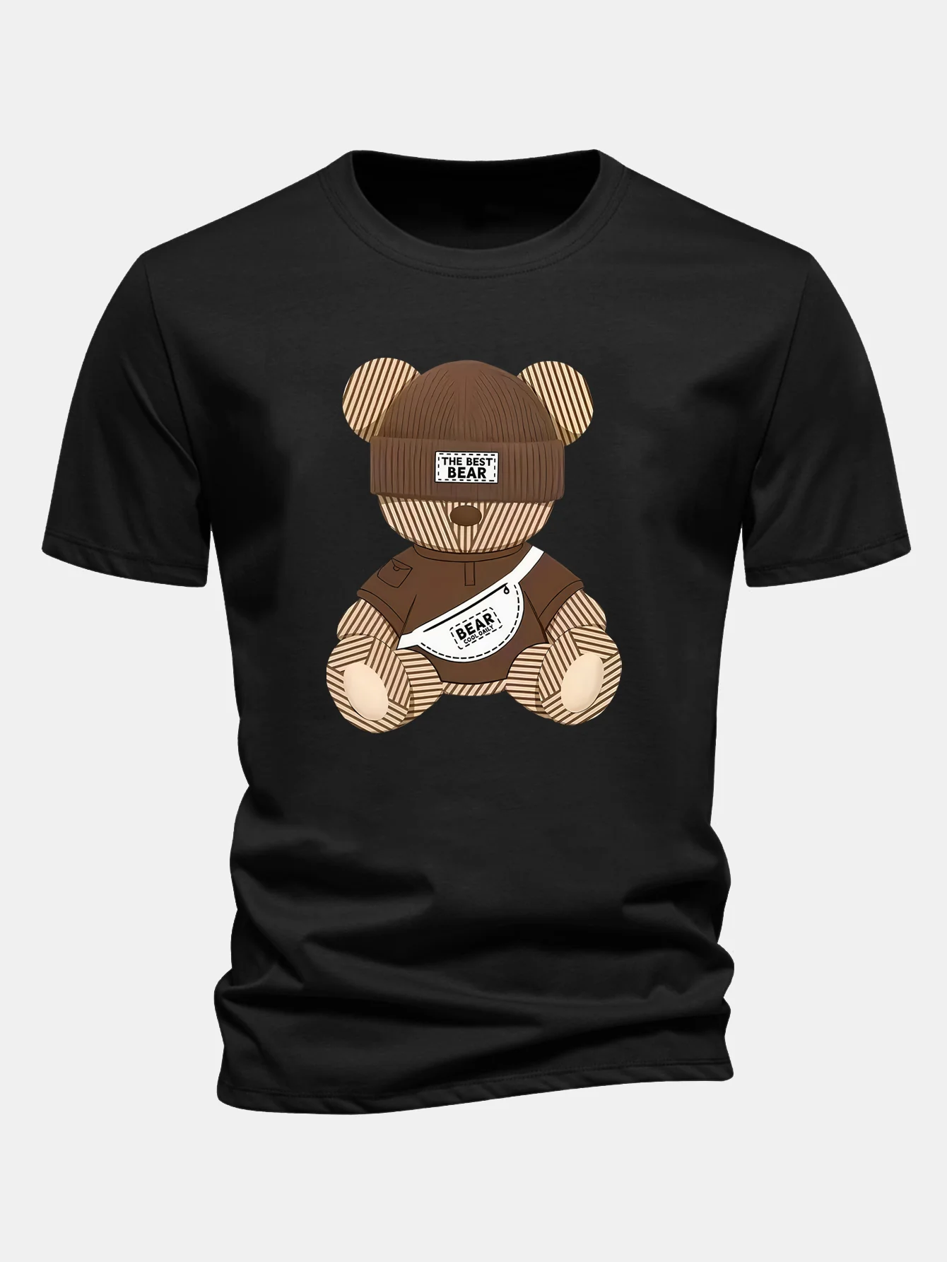 Regular Fit Stripe Bear Print Cotton T-Shirt - Image 3