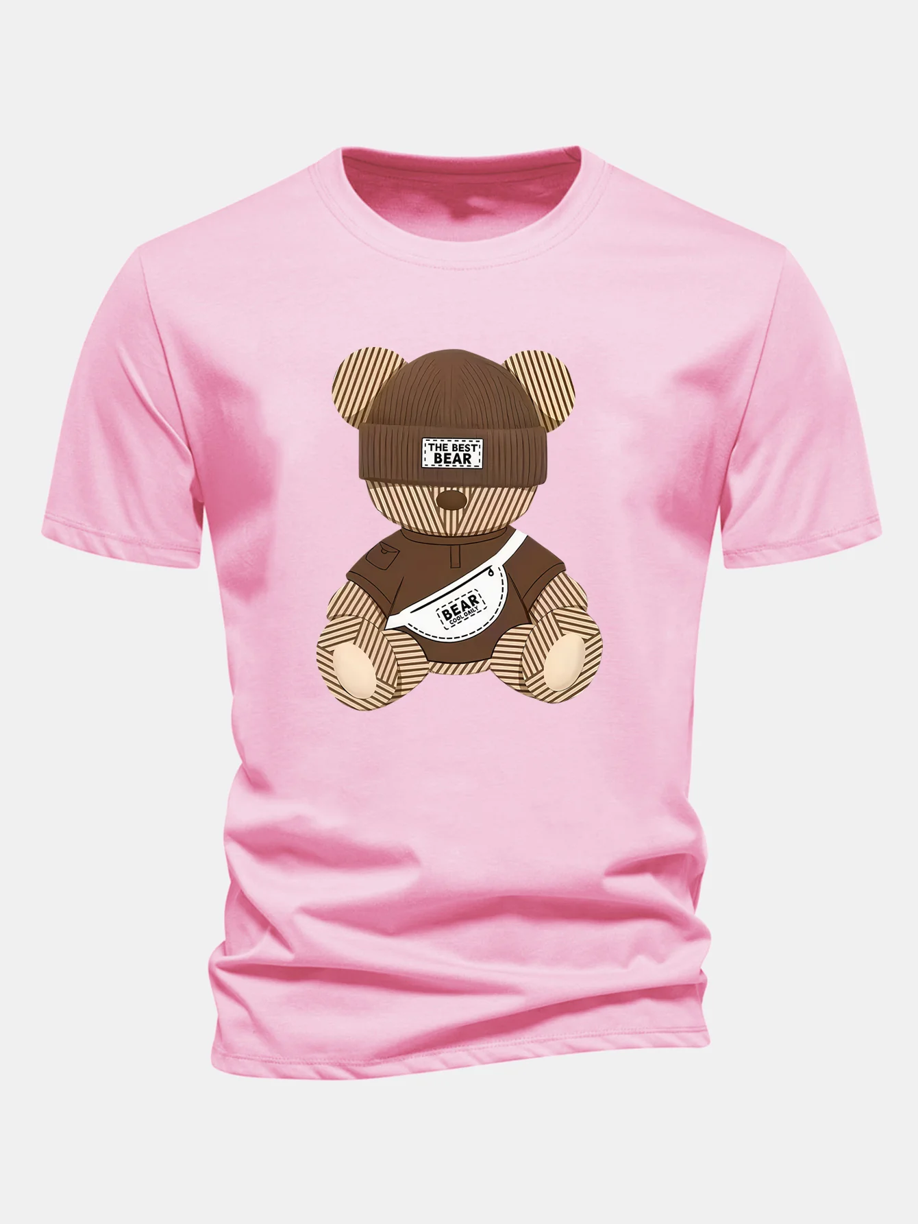 Regular Fit Stripe Bear Print Cotton T-Shirt - Image 4
