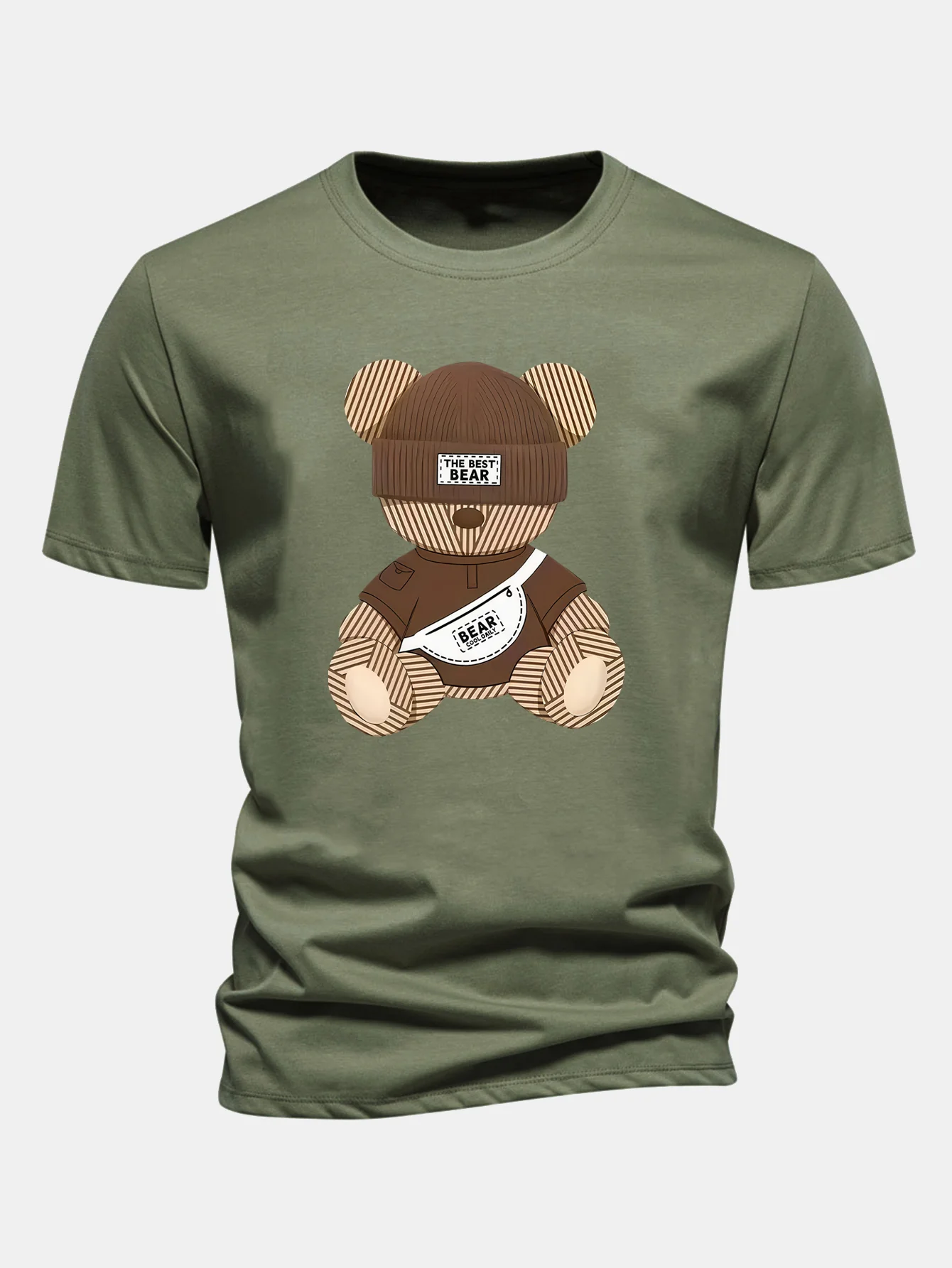 Regular Fit Stripe Bear Print Cotton T-Shirt - Image 5