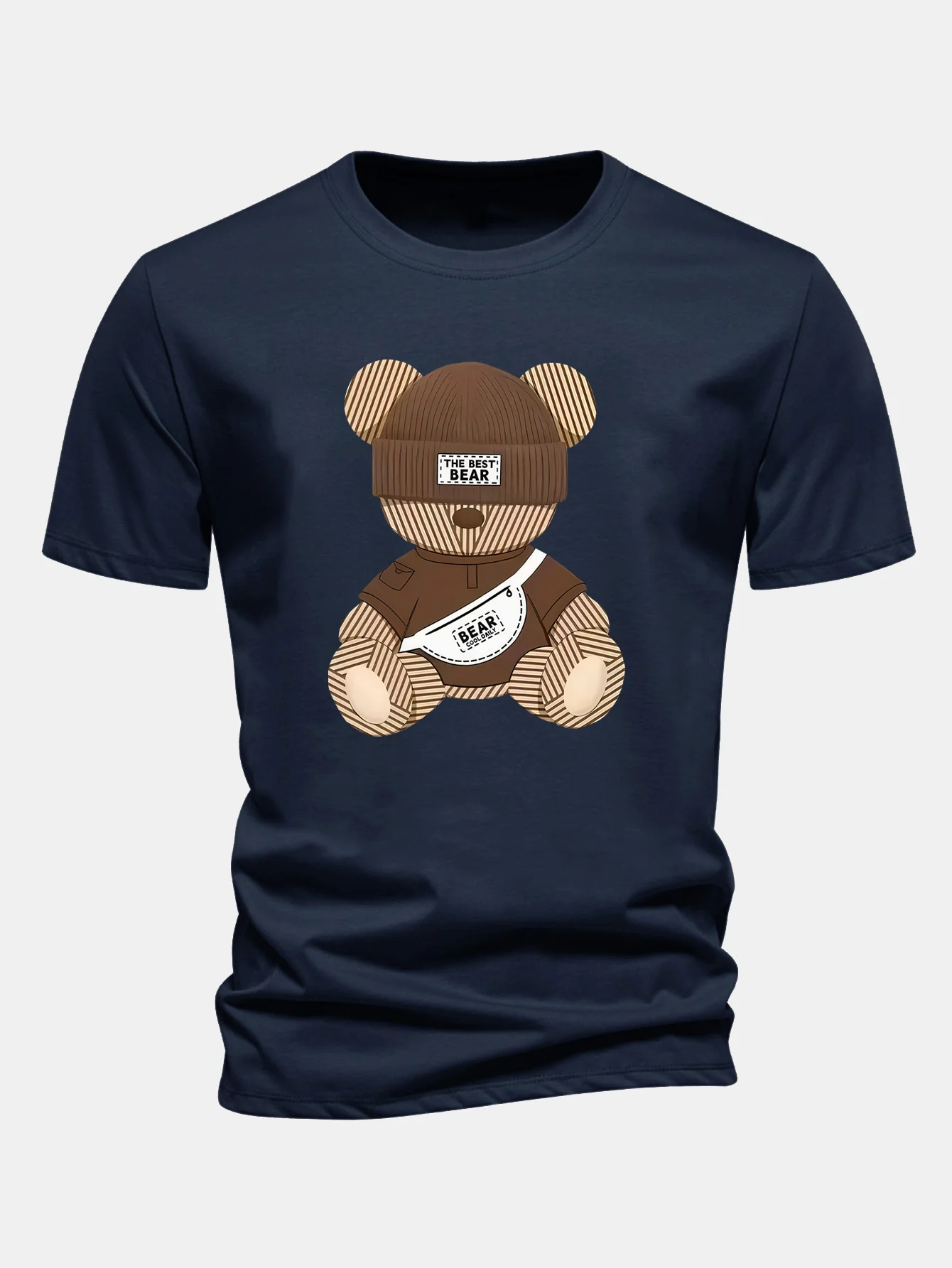 Regular Fit Stripe Bear Print Cotton T-Shirt - Image 7