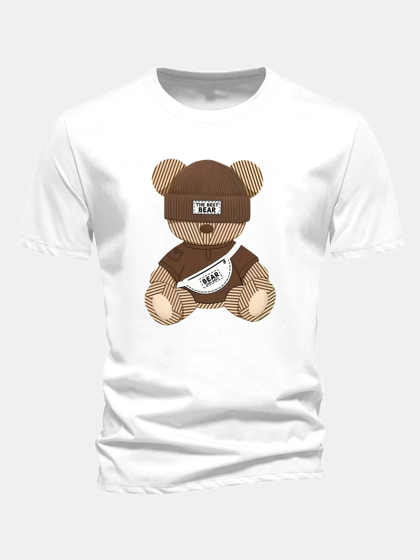 Regular Fit Stripe Bear Print Cotton T-Shirt - Image 8