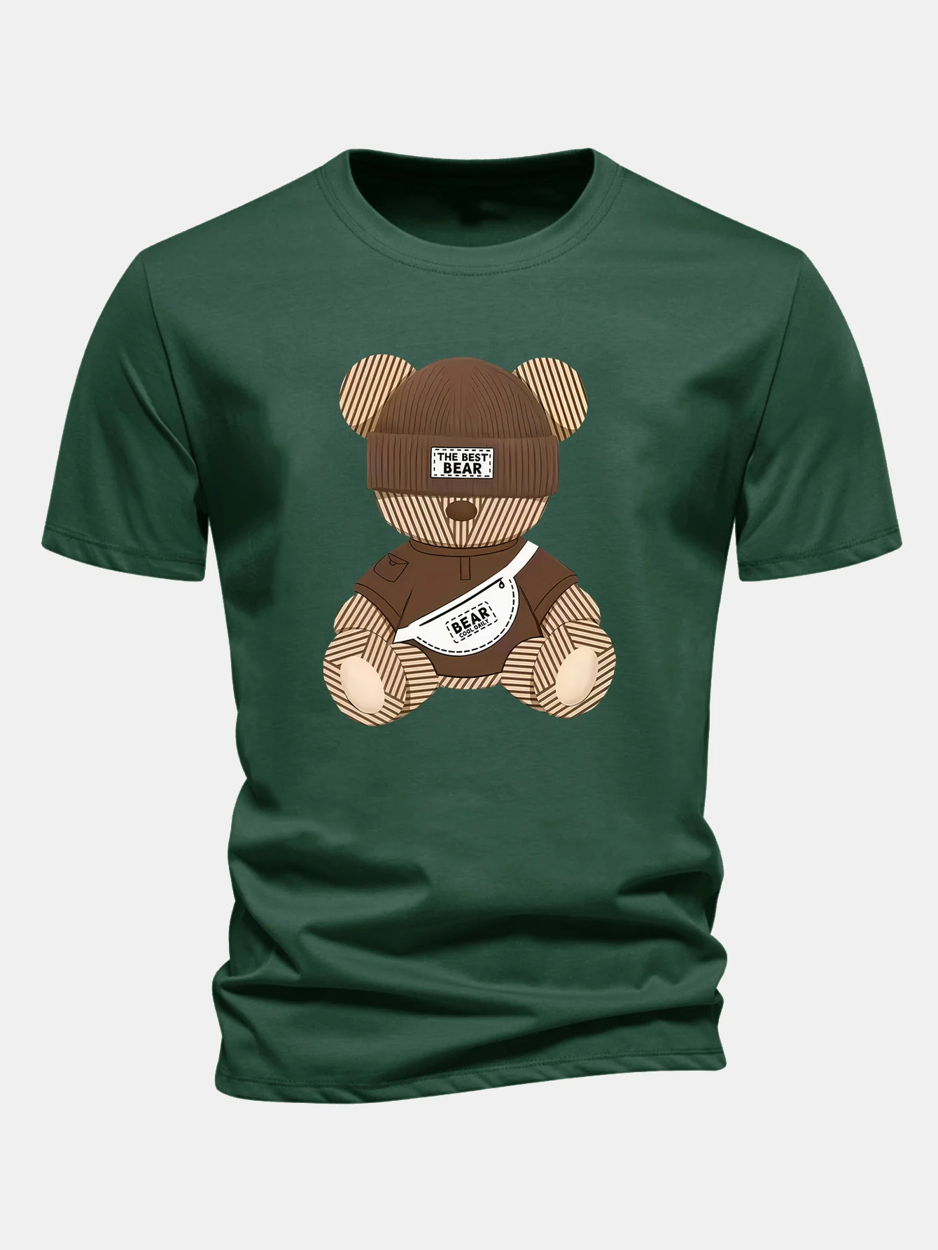 Regular Fit Stripe Bear Print Cotton T-Shirt - Image 9