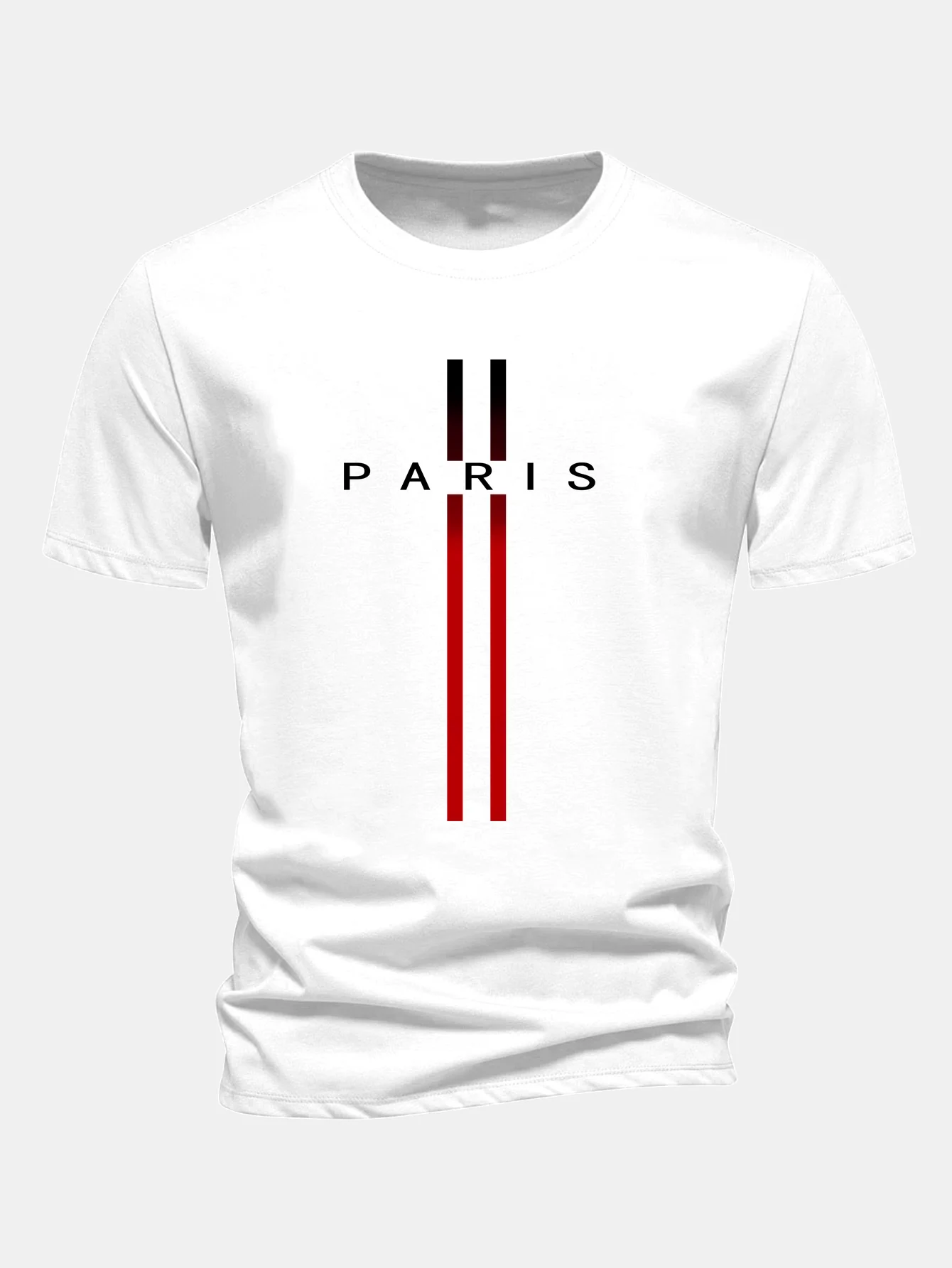 Regular Fit Stripe Paris Print Cotton T-Shirt - Image 2