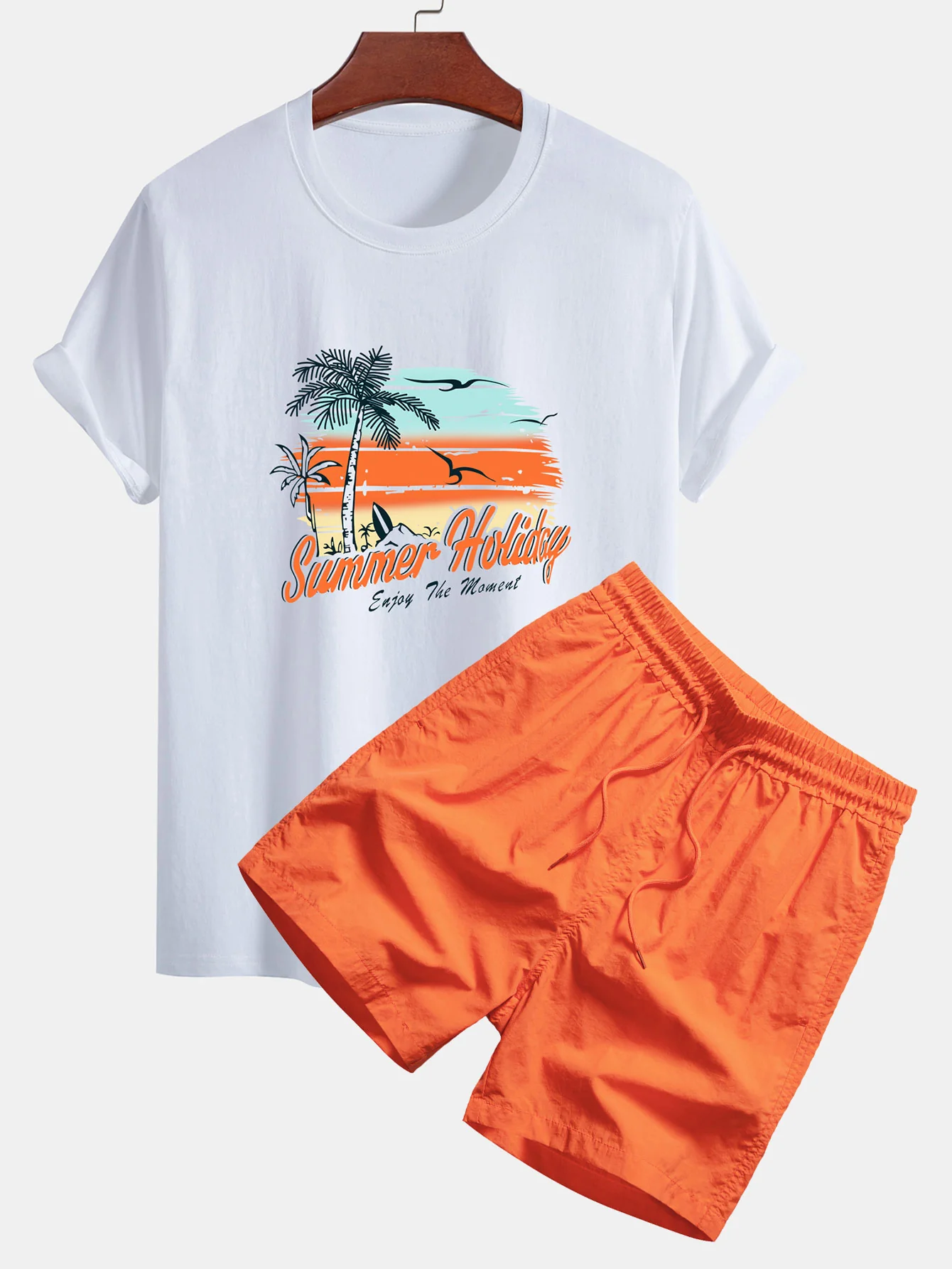 Regular Fit Sommerurlaub Print Baumwoll-T-Shirt & Kordelzug Swim Shorts - Image 2