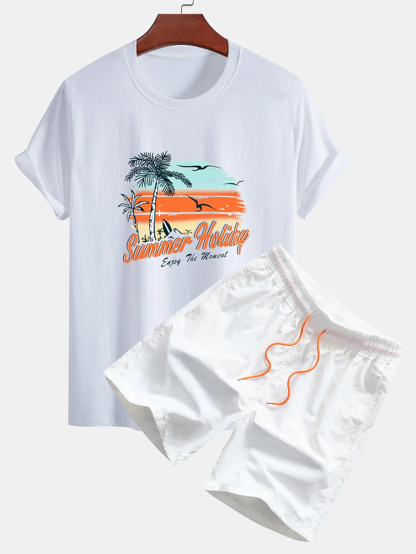 Regular Fit Sommerurlaub Print Baumwoll-T-Shirt & Kordelzug Swim Shorts - Image 3