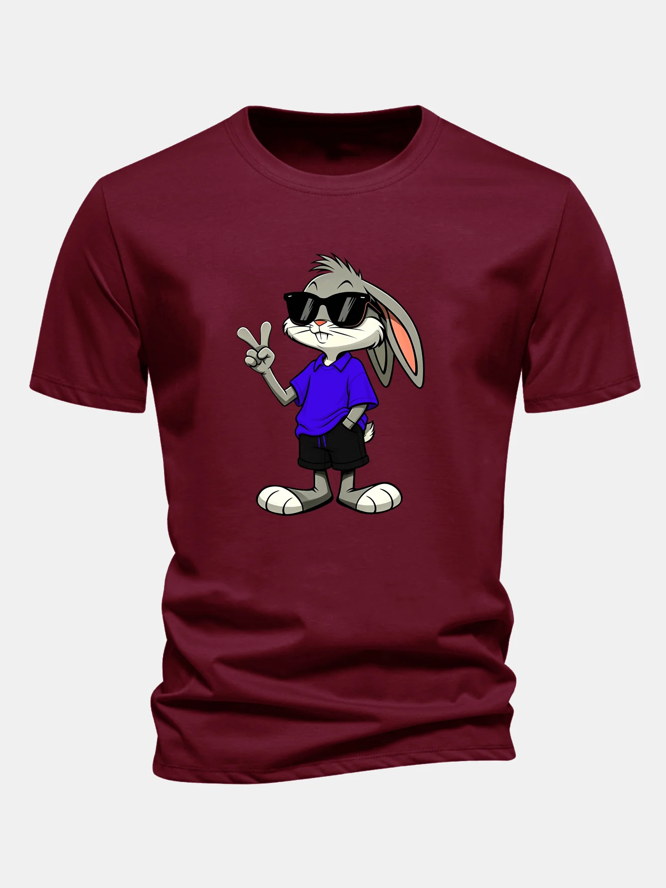 Regular Fit Sunglasses Bunny With V Sign Print Cotton T-Shirt - Image 10