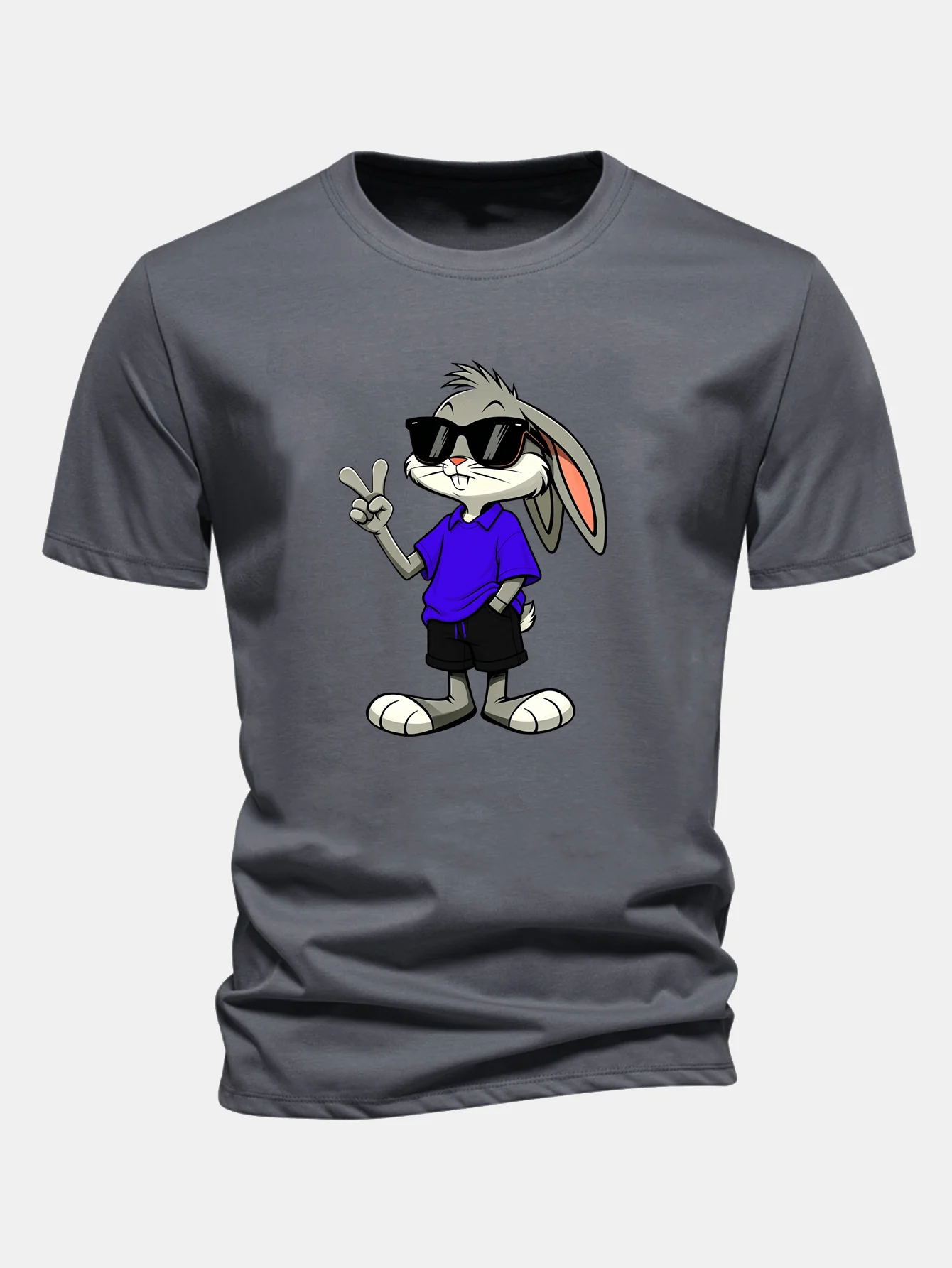 Regular Fit Sunglasses Bunny With V Sign Print Cotton T-Shirt - Image 11