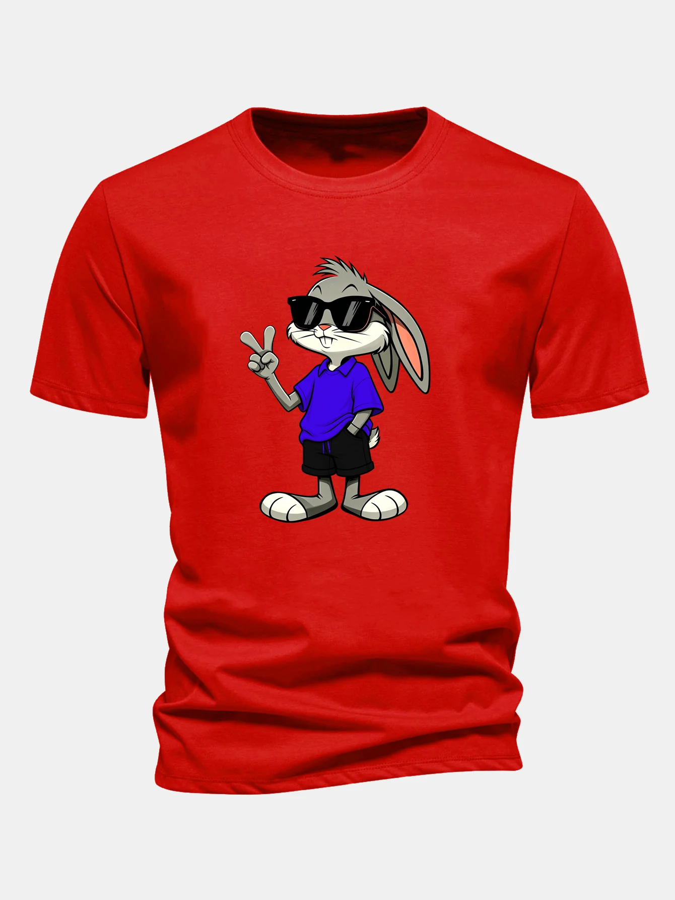 Regular Fit Sunglasses Bunny With V Sign Print Cotton T-Shirt - Image 12