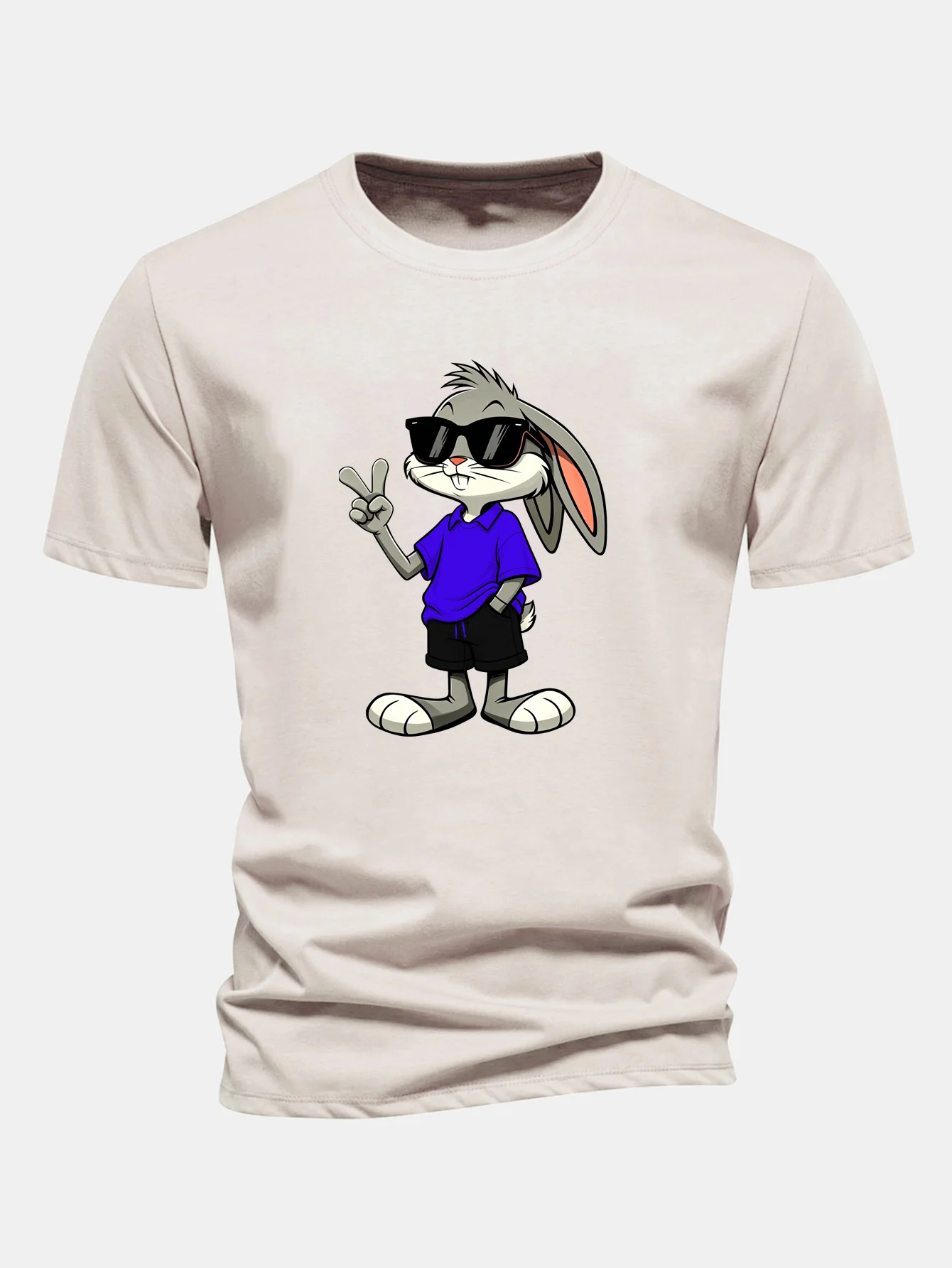 Regular Fit Sunglasses Bunny With V Sign Print Cotton T-Shirt - Image 4