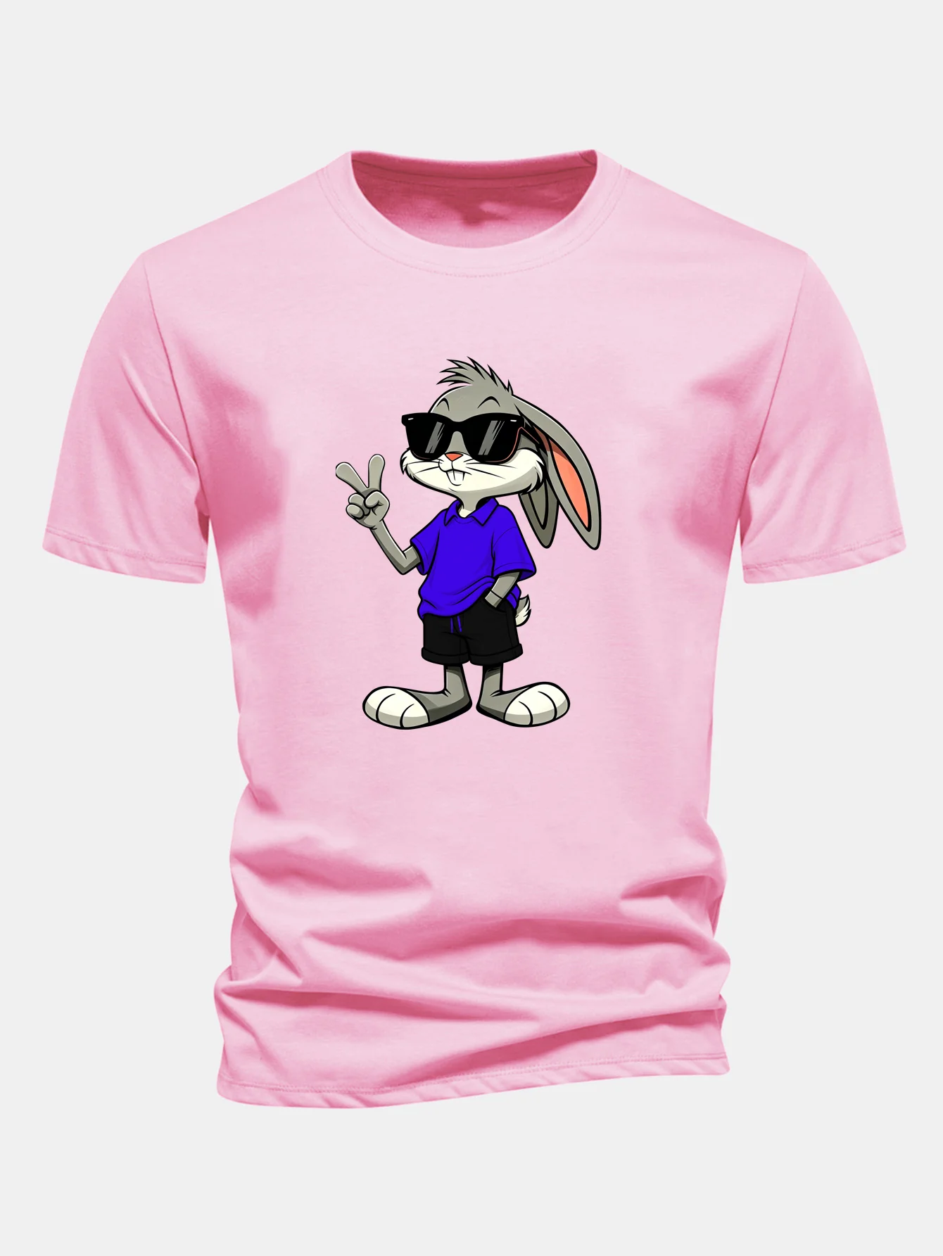 Regular Fit Sunglasses Bunny With V Sign Print Cotton T-Shirt - Image 5