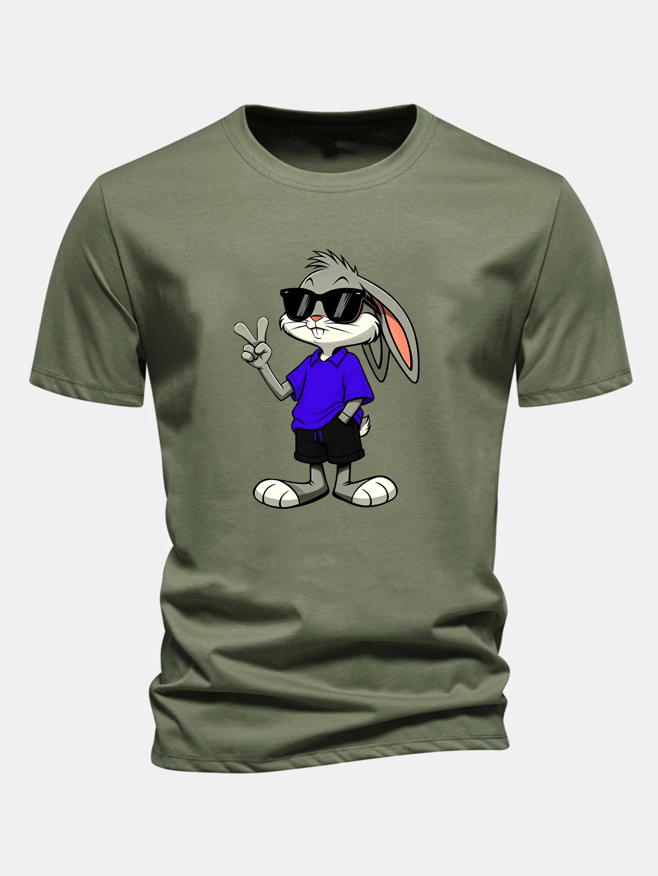 Regular Fit Sunglasses Bunny With V Sign Print Cotton T-Shirt - Image 6