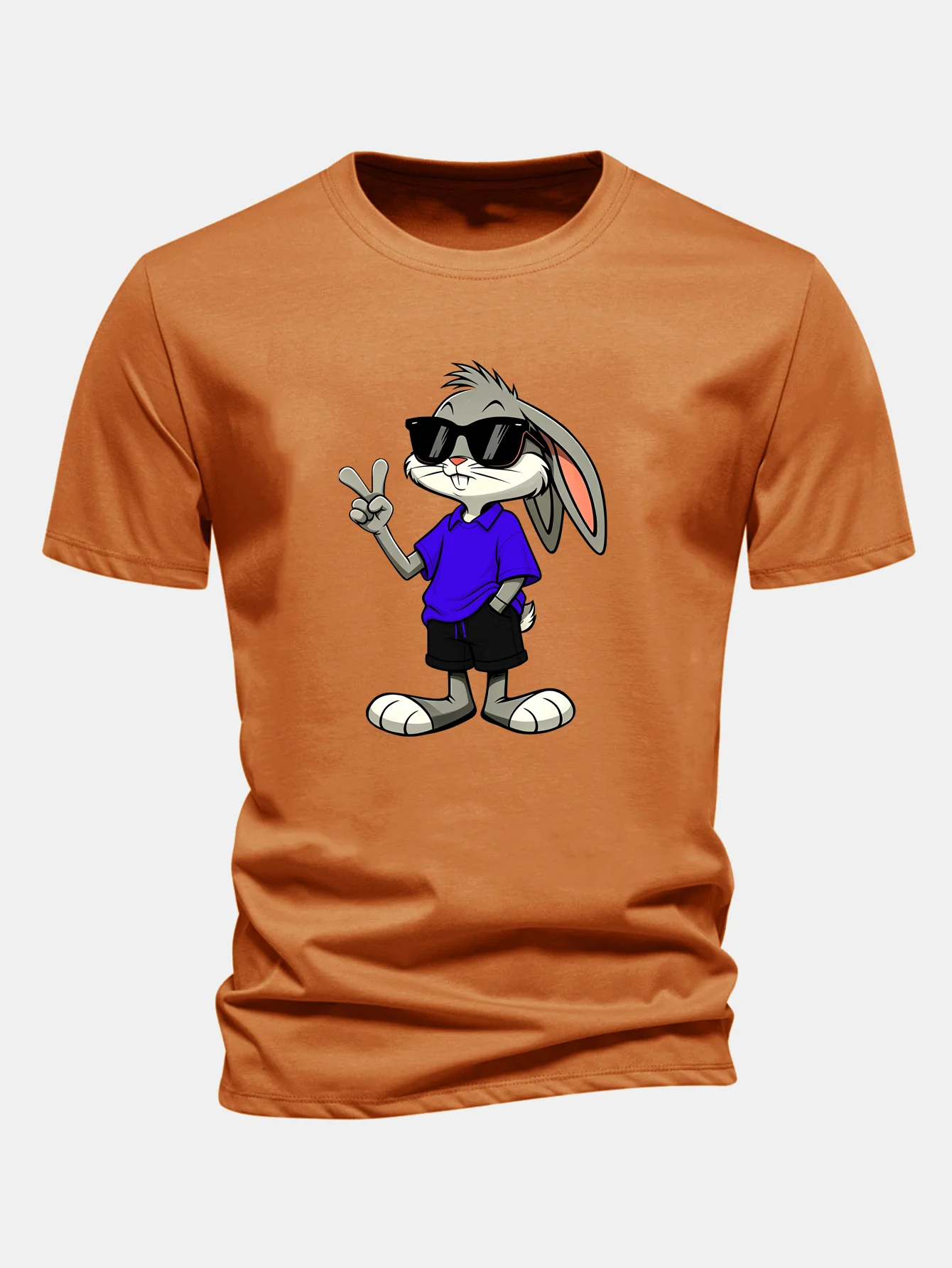 Regular Fit Sunglasses Bunny With V Sign Print Cotton T-Shirt - Image 7