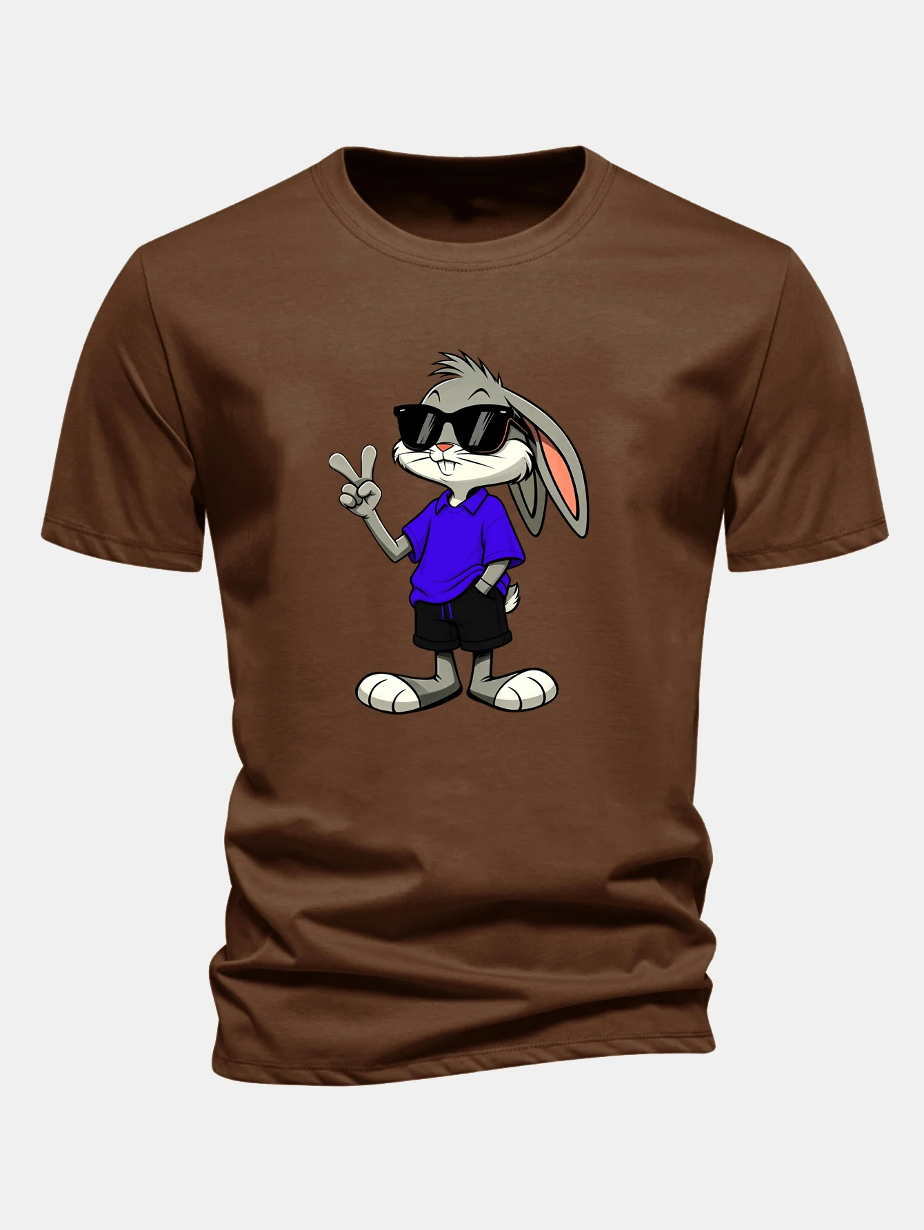 Regular Fit Sunglasses Bunny With V Sign Print Cotton T-Shirt - Image 8