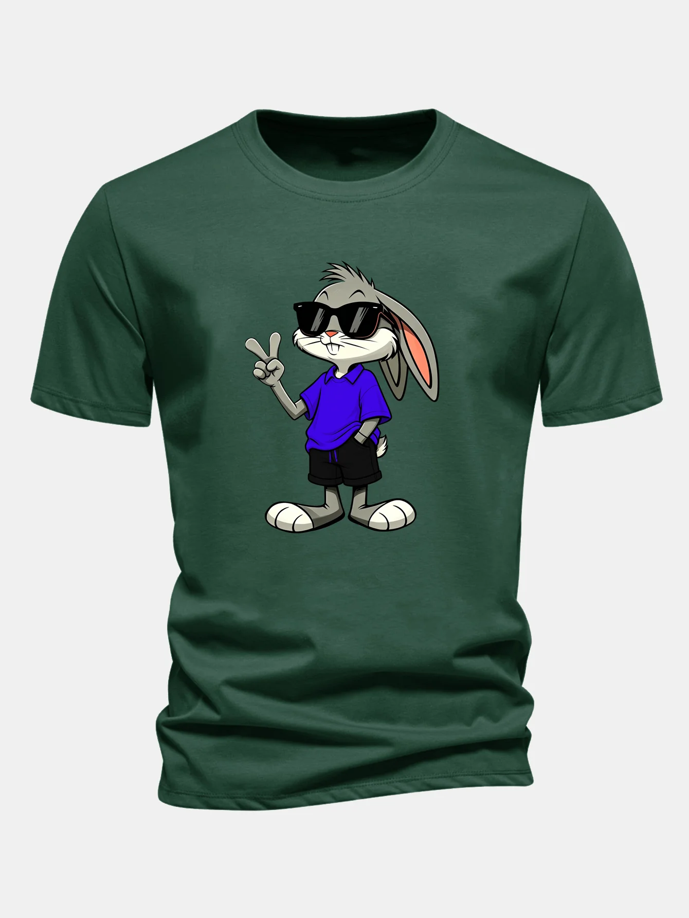 Regular Fit Sunglasses Bunny With V Sign Print Cotton T-Shirt - Image 9