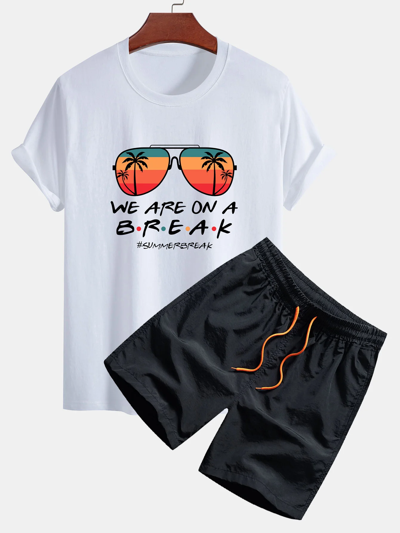 Regular Fit Sonnenbrille Palm Tree Print Baumwoll-T-Shirt & Swim Shorts