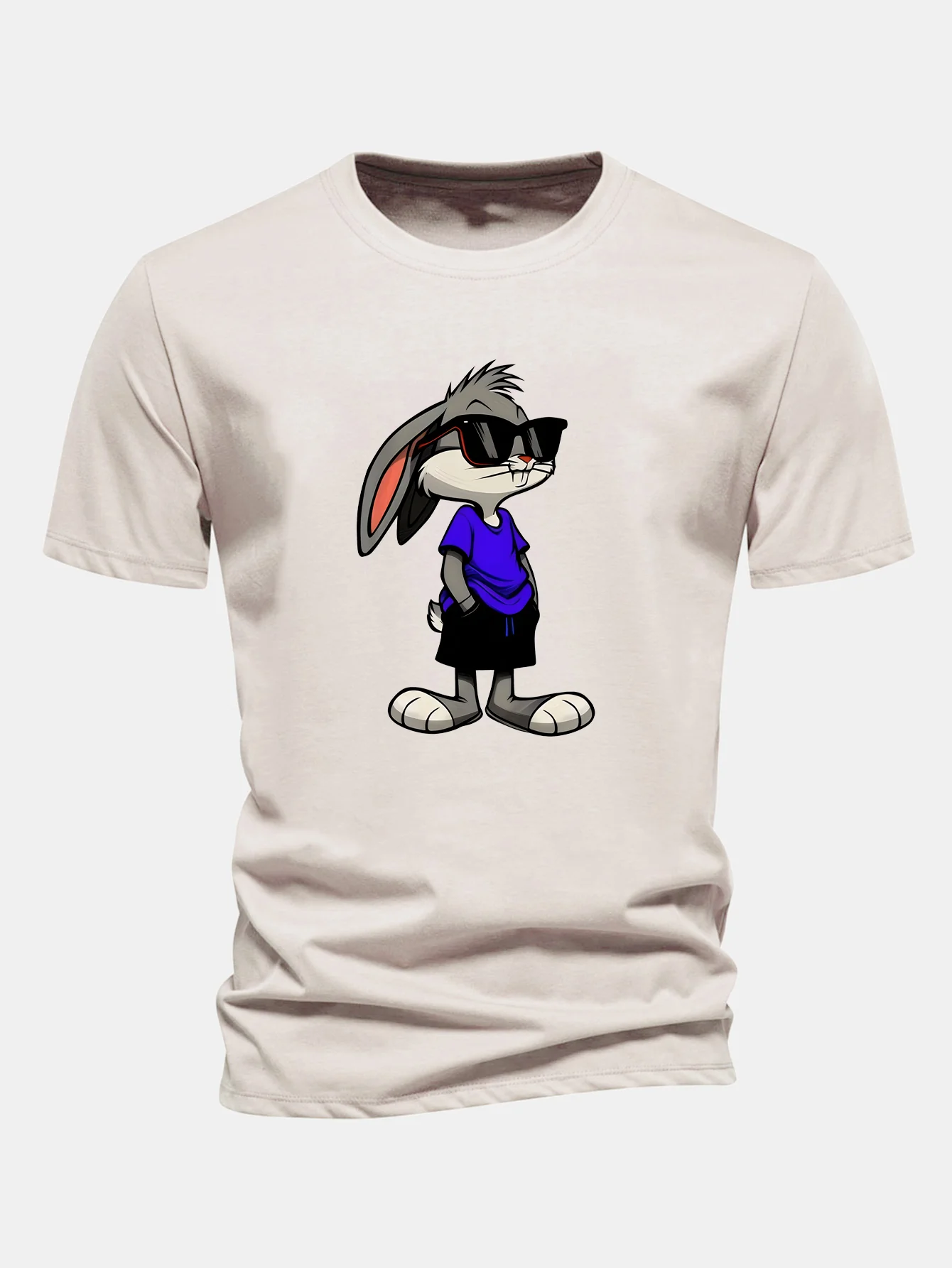 Regular Fit Sunglasses Rabbit Print Cotton T-Shirt - Image 3