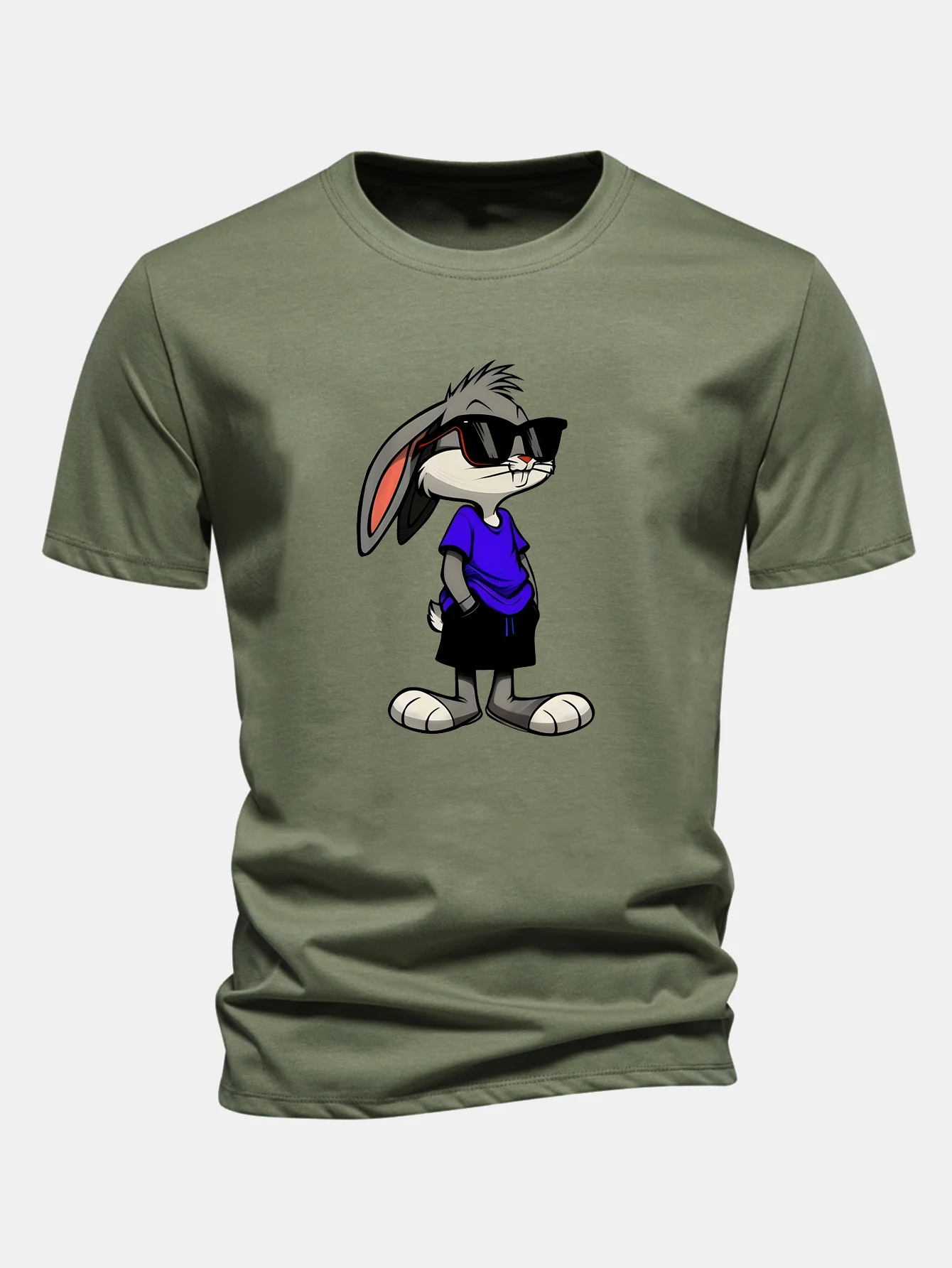 Regular Fit Sunglasses Rabbit Print Cotton T-Shirt - Image 4