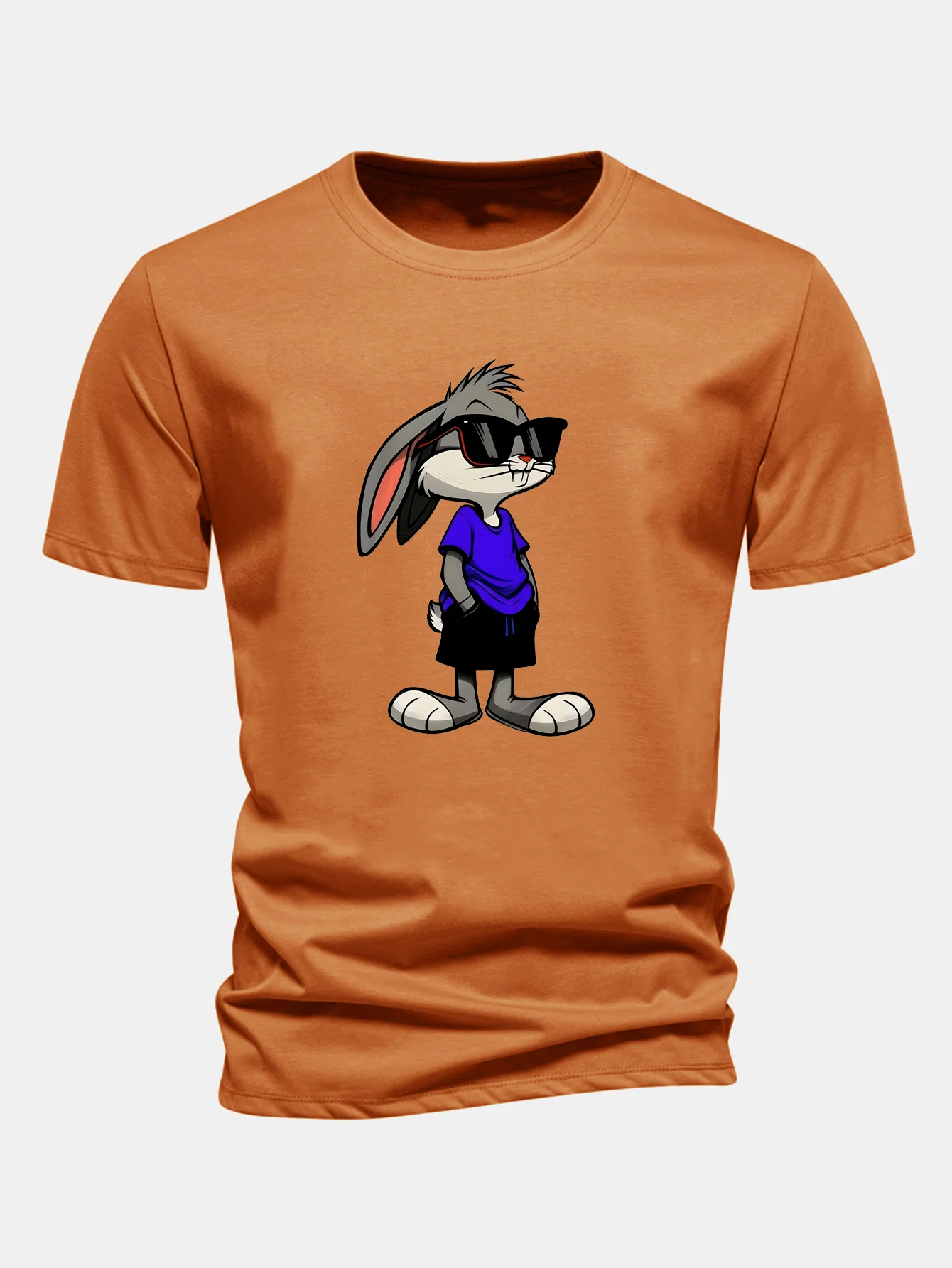 Regular Fit Sunglasses Rabbit Print Cotton T-Shirt - Image 5