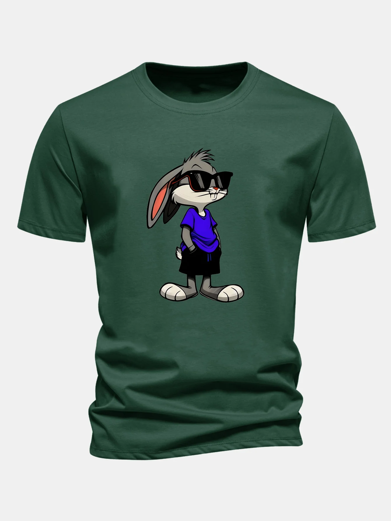 Regular Fit Sunglasses Rabbit Print Cotton T-Shirt - Image 8