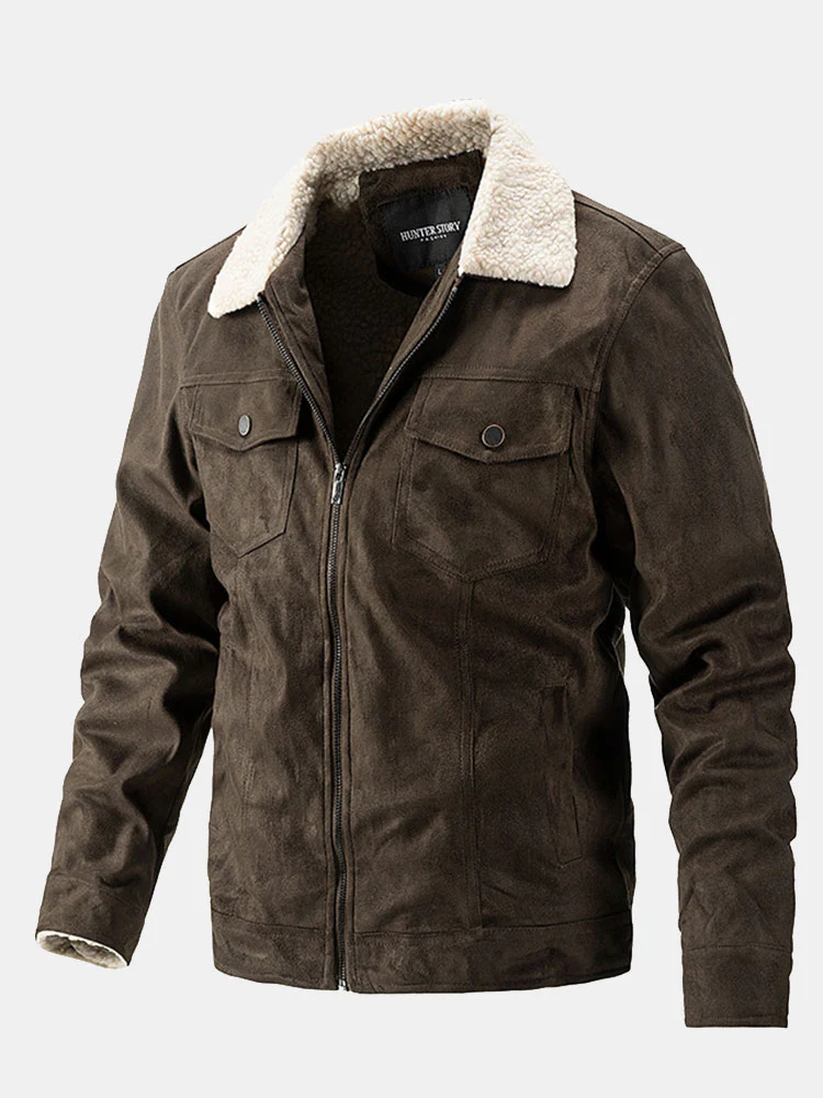 Reguläre Passform Teddygefütterte Kunstwildlederjacke - Image 4