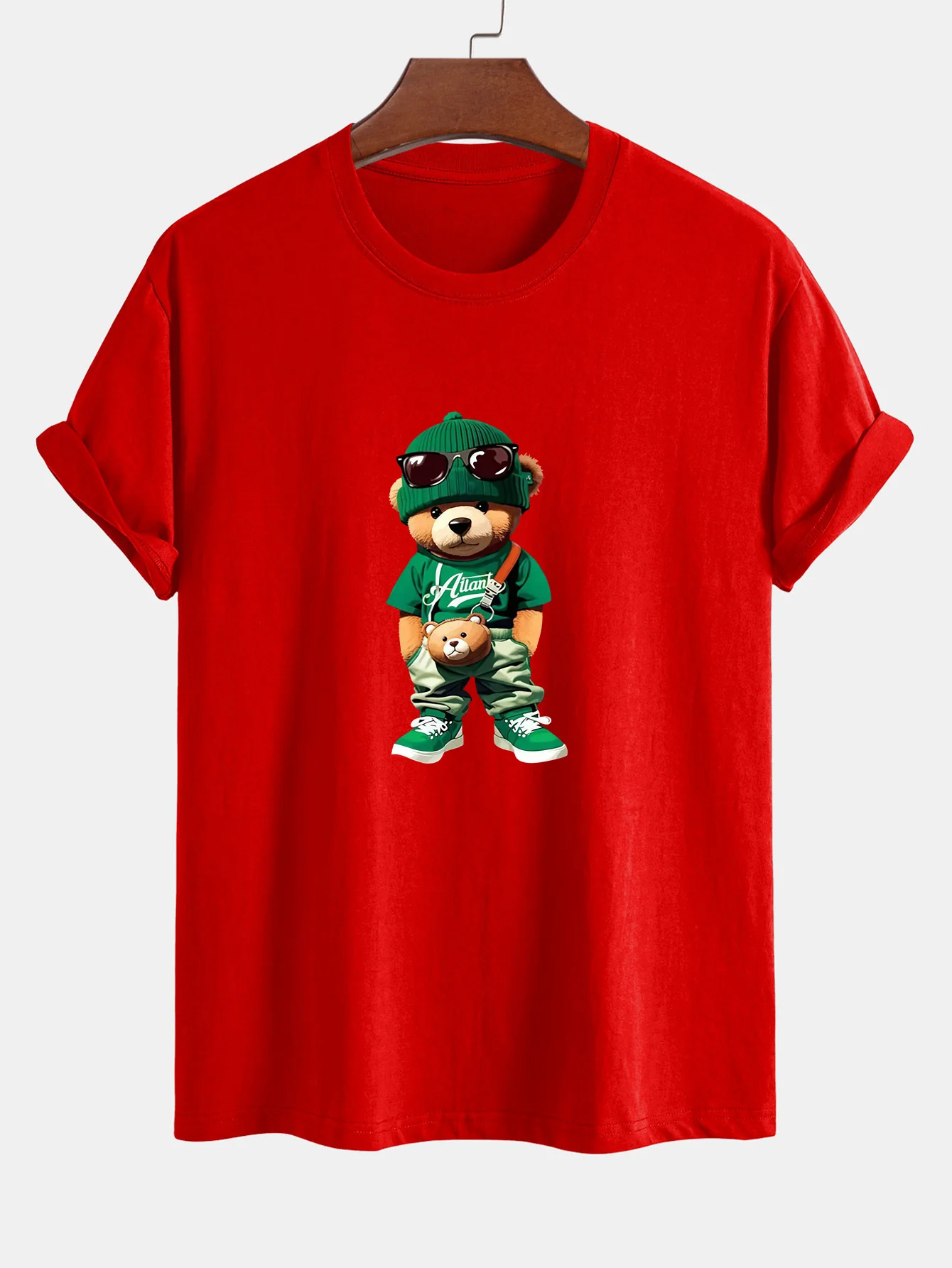 Reguläre Passform Trendy Bären Druck Baumwoll T-Shirt - Image 10