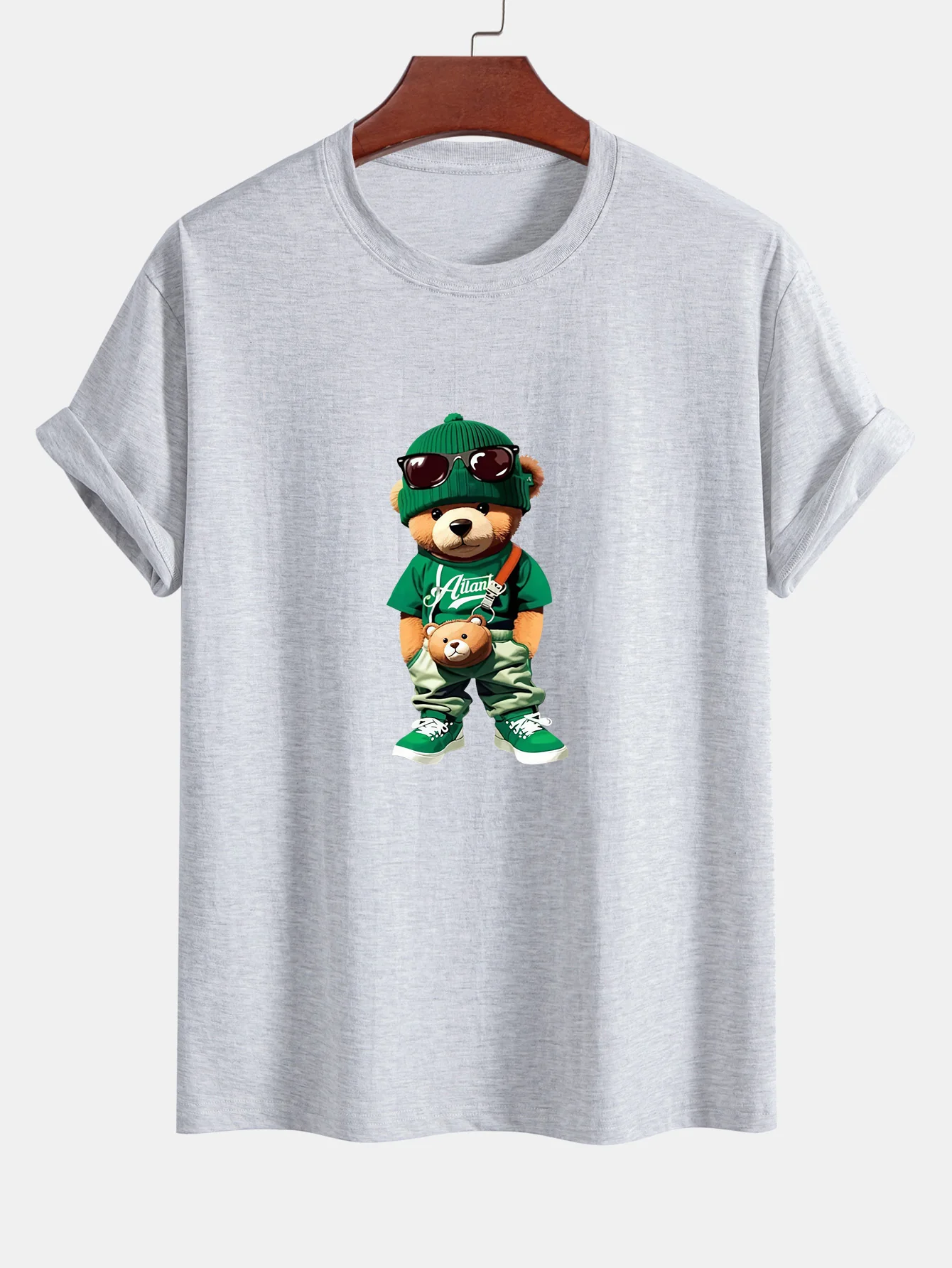 Reguläre Passform Trendy Bären Druck Baumwoll T-Shirt - Image 13