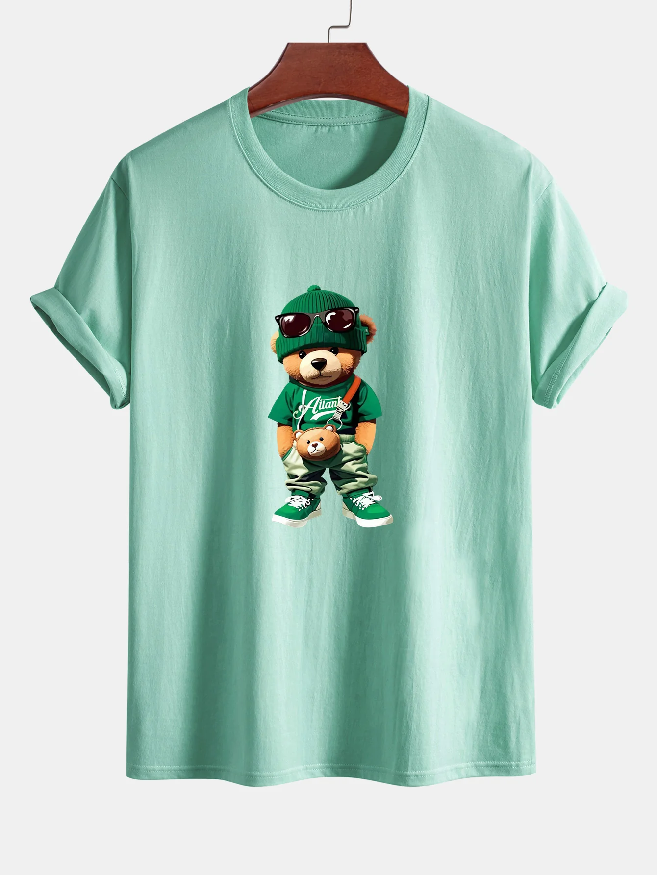 Reguläre Passform Trendy Bären Druck Baumwoll T-Shirt - Image 14