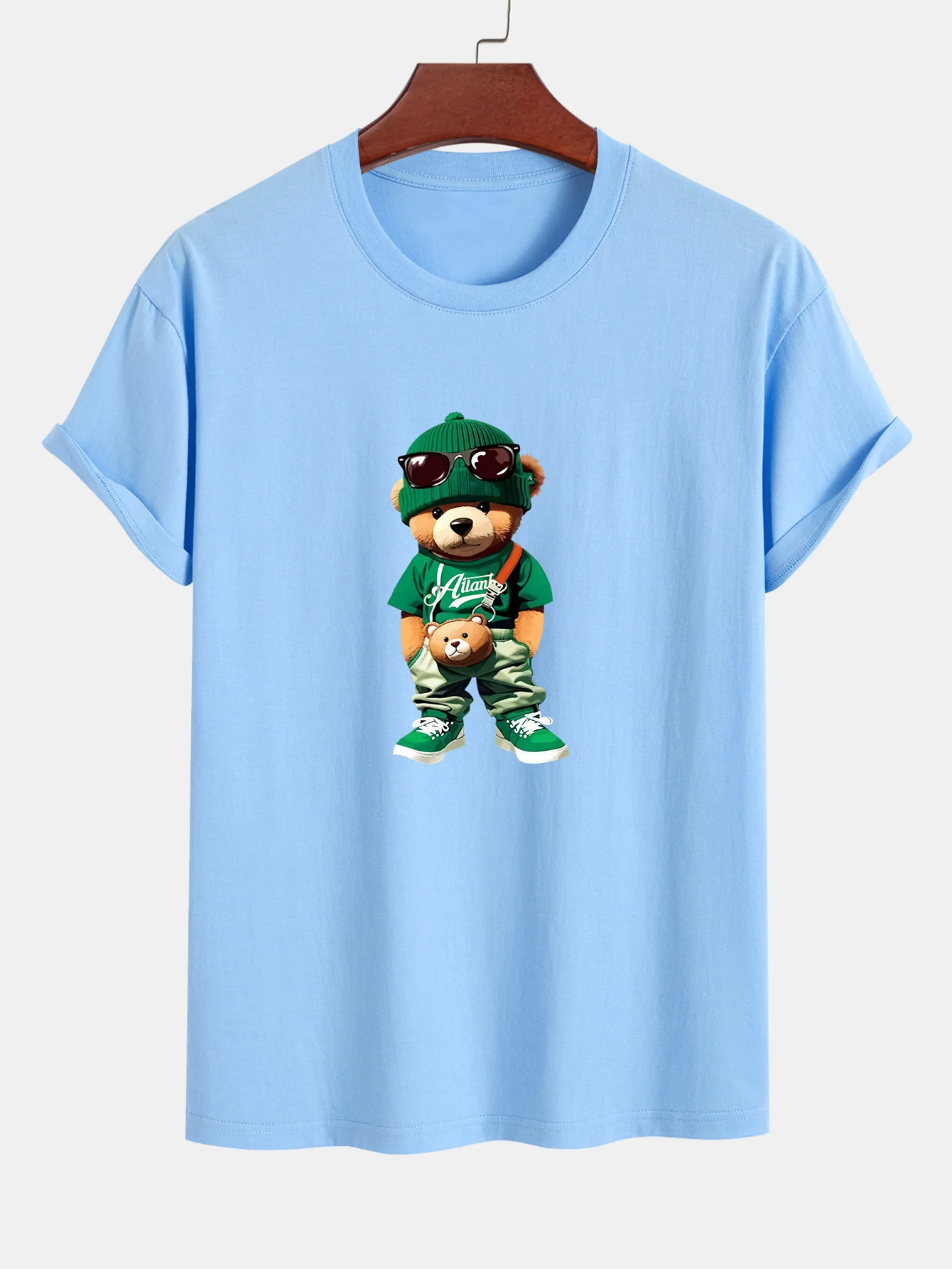 Reguläre Passform Trendy Bären Druck Baumwoll T-Shirt - Image 15