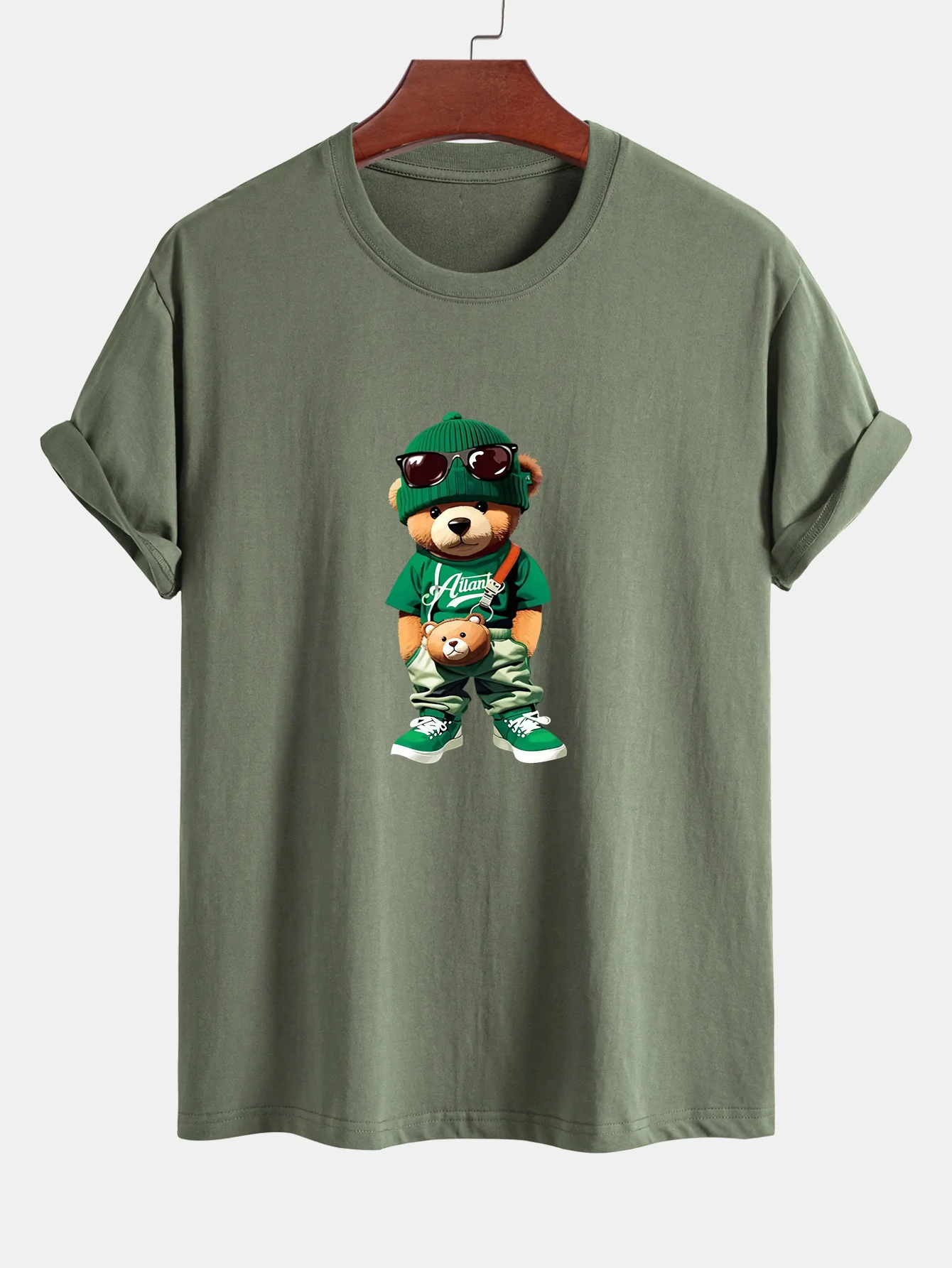 Reguläre Passform Trendy Bären Druck Baumwoll T-Shirt - Image 16