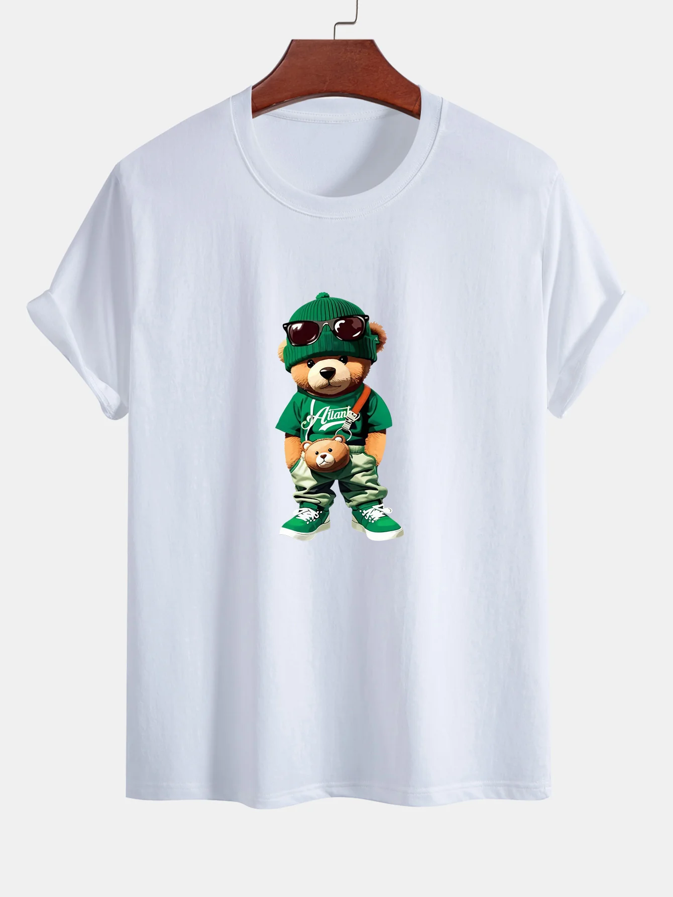 Reguläre Passform Trendy Bären Druck Baumwoll T-Shirt - Image 2