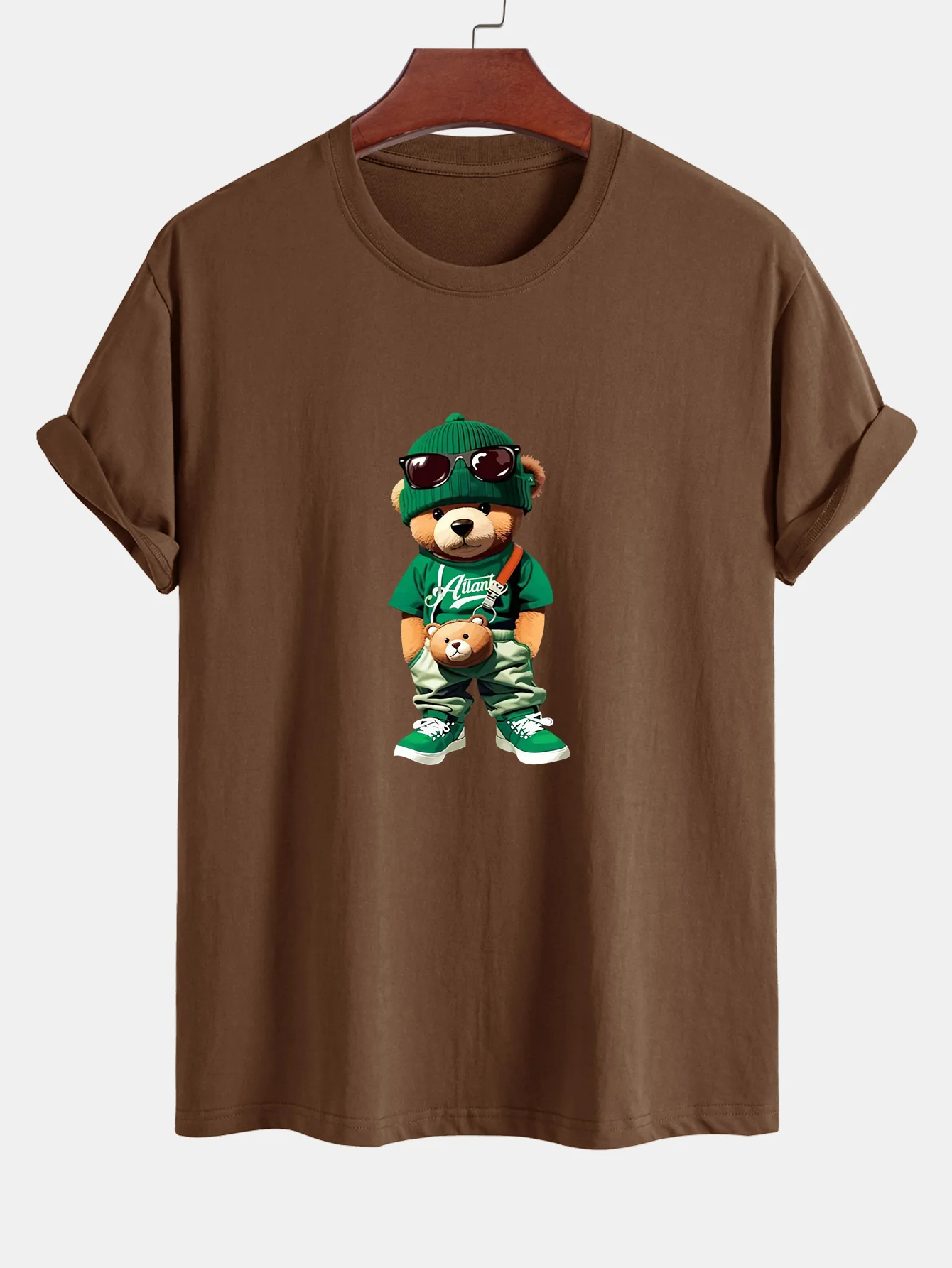 Reguläre Passform Trendy Bären Druck Baumwoll T-Shirt - Image 4