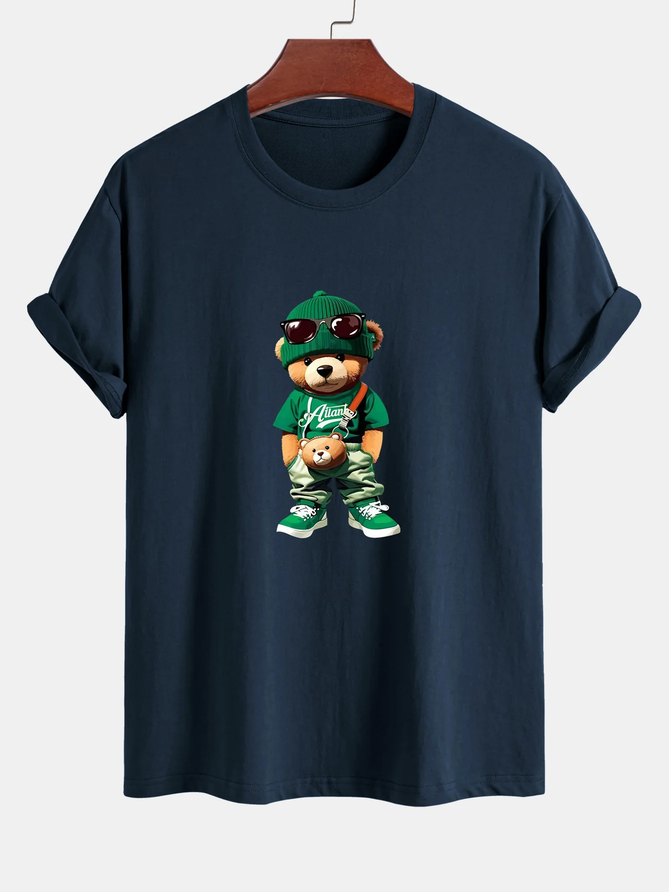 Reguläre Passform Trendy Bären Druck Baumwoll T-Shirt - Image 5