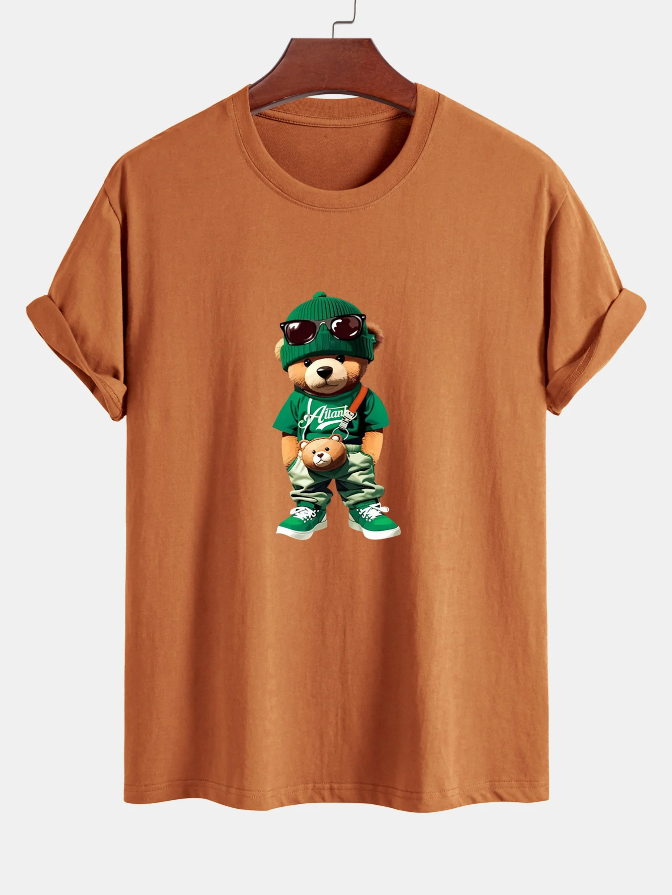 Reguläre Passform Trendy Bären Druck Baumwoll T-Shirt - Image 6