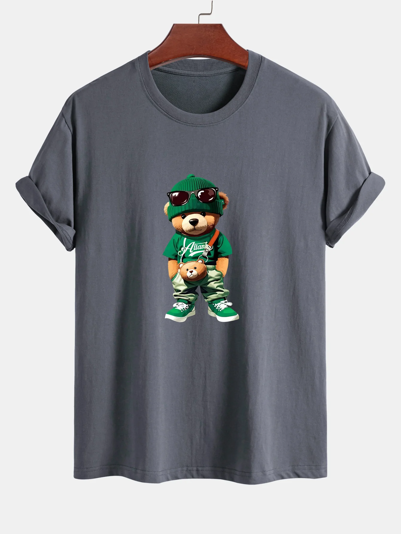 Reguläre Passform Trendy Bären Druck Baumwoll T-Shirt - Image 7