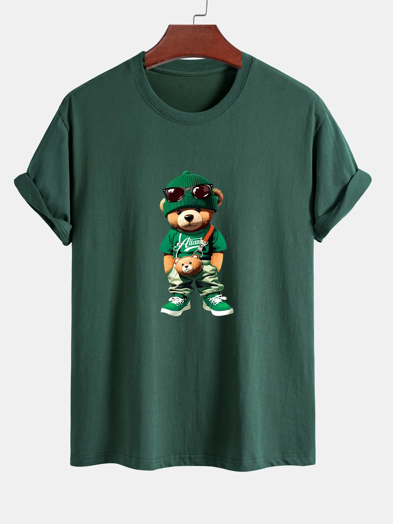 Reguläre Passform Trendy Bären Druck Baumwoll T-Shirt - Image 8